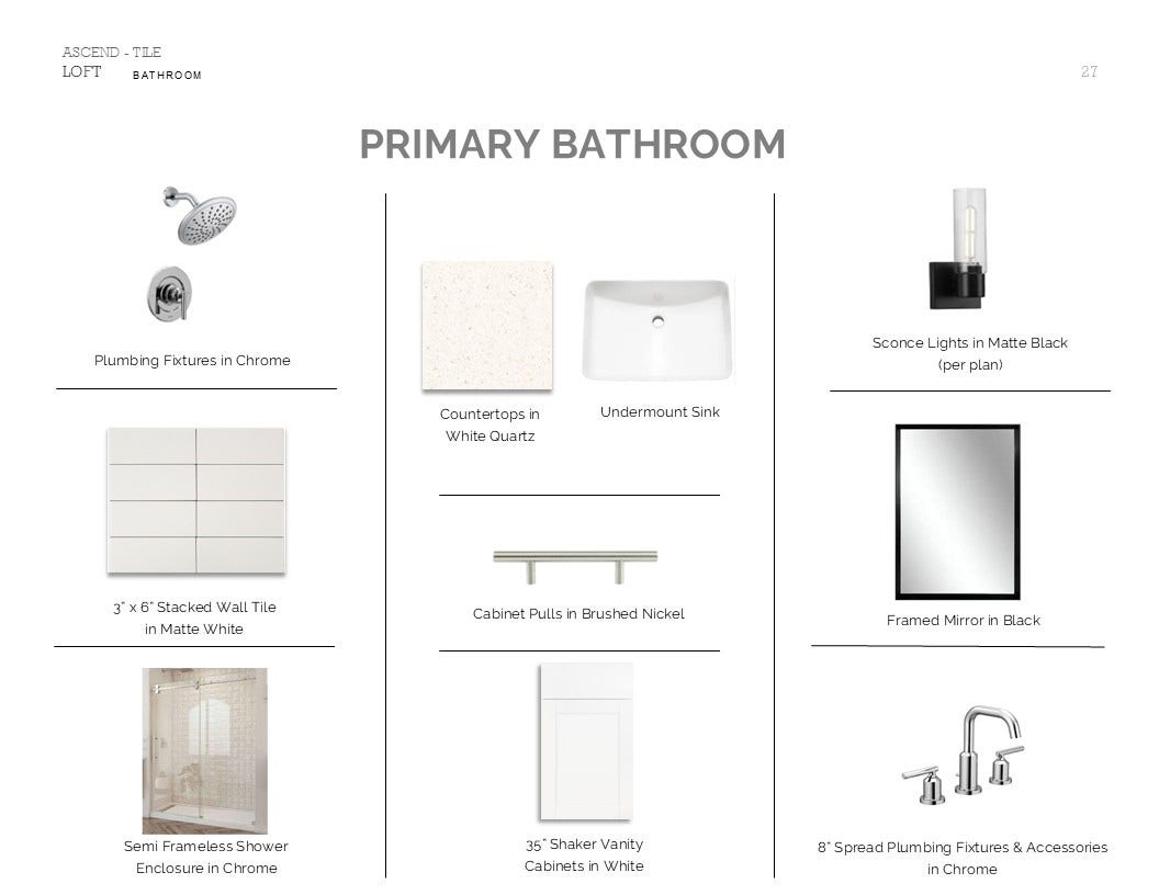 Loft Look Palette 1: Primary Bathroom (*Artist rendering used for illustration purposes only.)