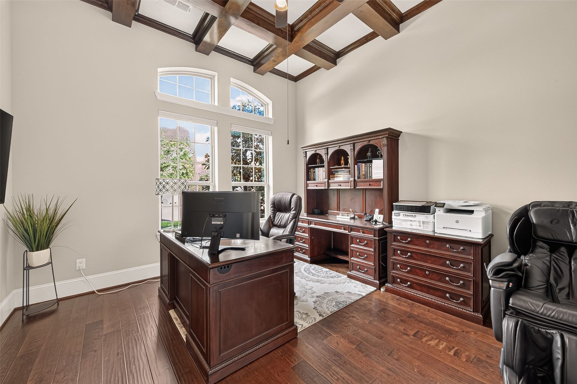 17811 Riata Prairie Lane, Cypress, TX 77433 Home Office/Study with oversized ceilings and gorgeous wood beams