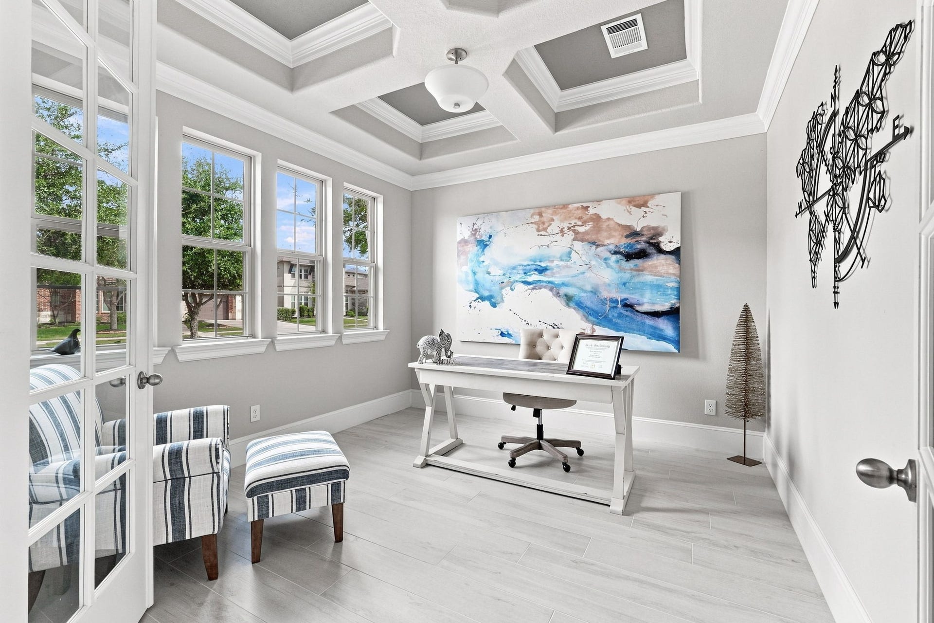 30719 Barred Owl Way, Fulshear, TX 77423 A beautiful private study offers an inspiring setting for working from home or enjoying a quiet retreat.