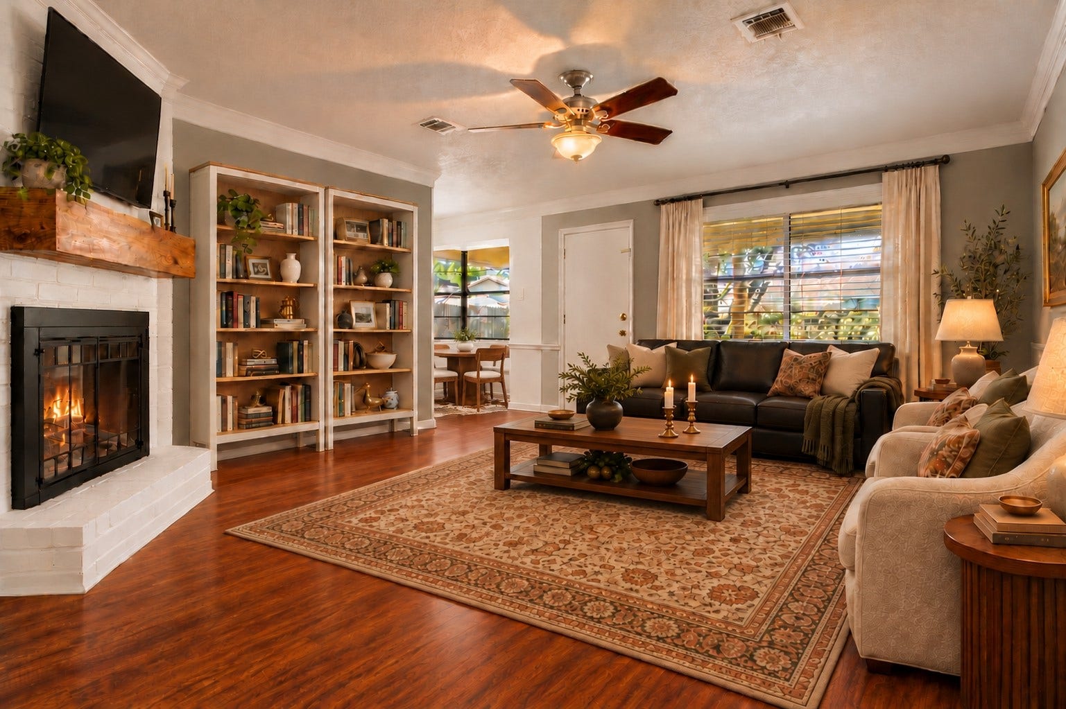 15127 Mcconn Street, Houston, TX 77598 The living room is spacious and bright with a custom fireplace mantle *virtually staged*
