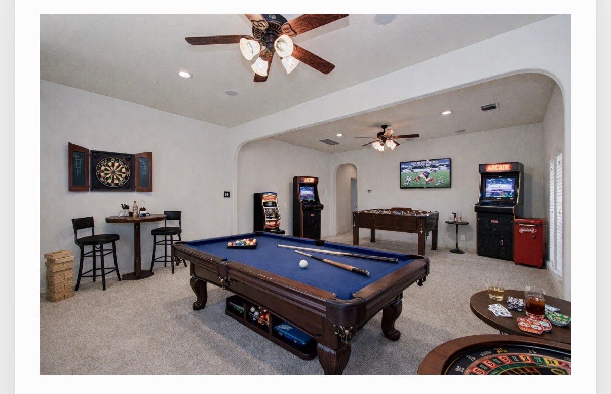 Virtually staged game room