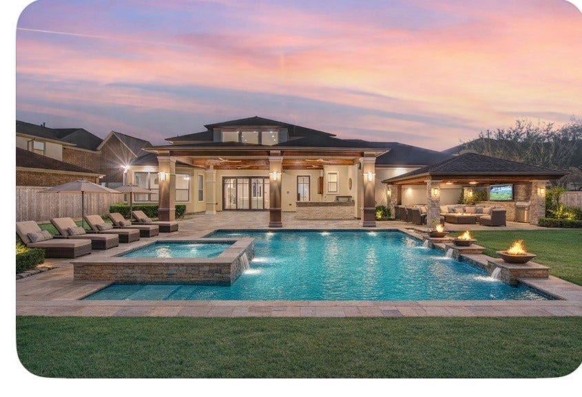 Virtually added pool and a cabana to the serene backyard