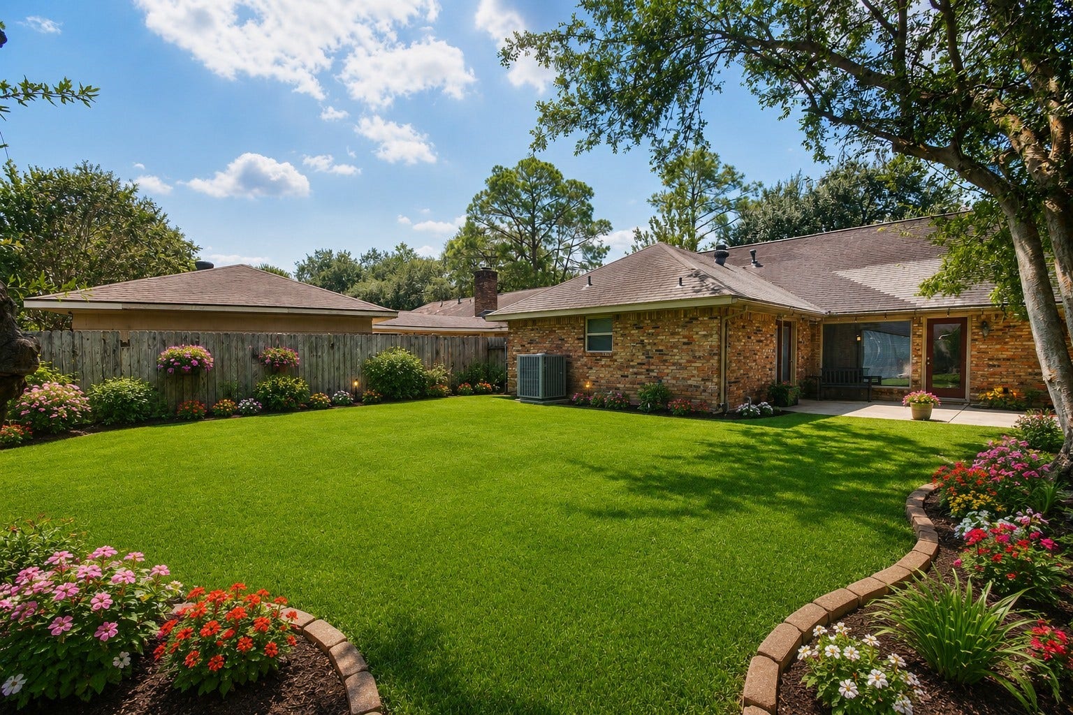 5422 Rutherglenn Drive, Houston, TX 77096 Large backyard (virtually staged with flowers/gardens)!