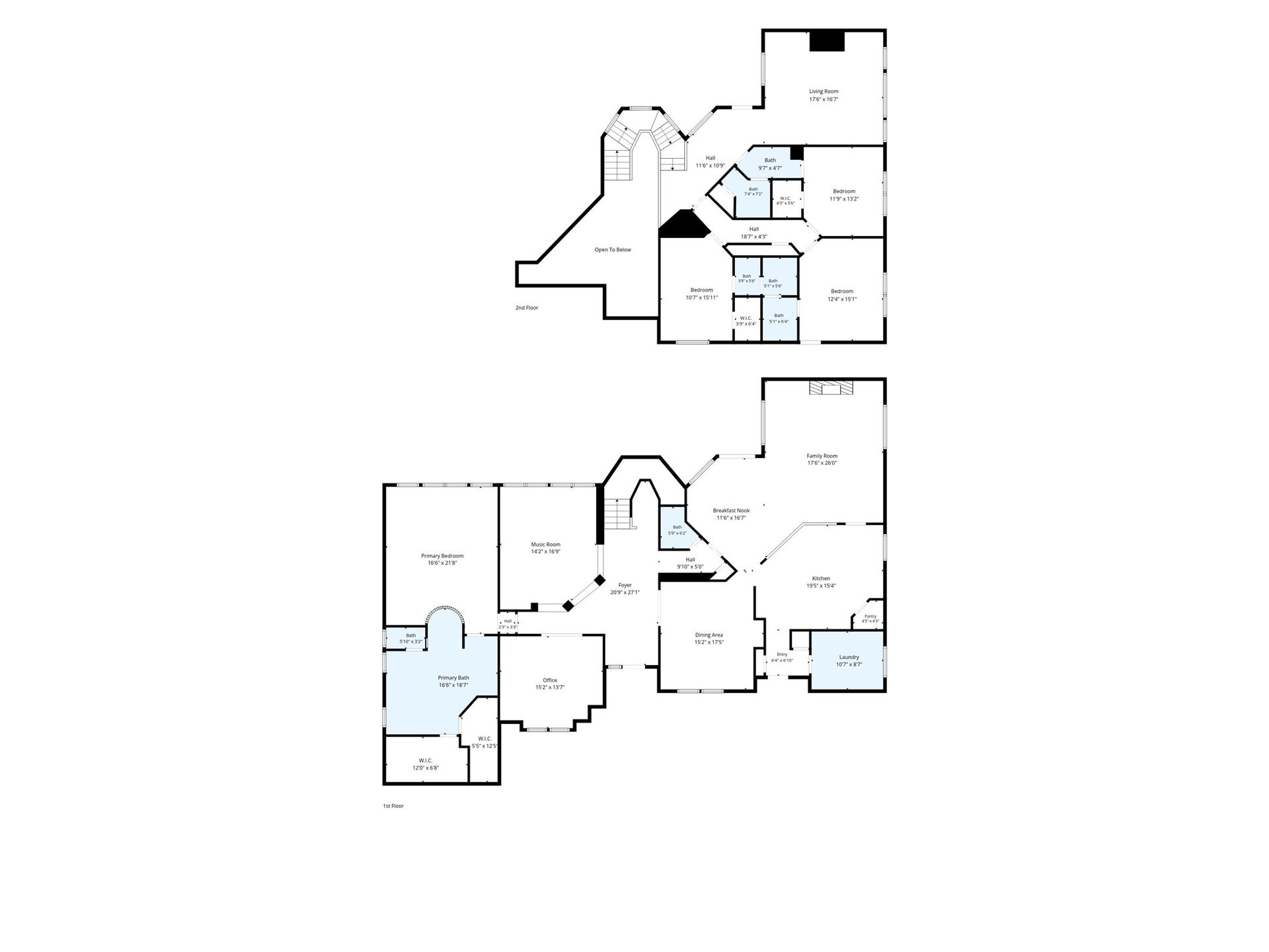 1606 Clearwater Creek Drive, Sugar Land, TX 77478 The complete floor plan. Notice--no bedrooms over or around the primary suite. A true sanctuary!