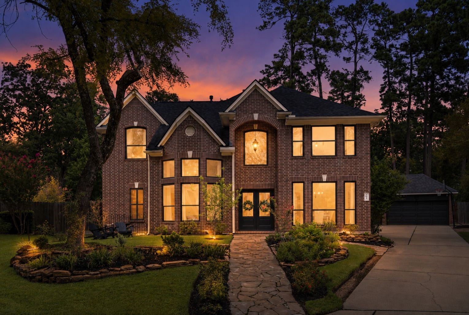 14 Snowbell Place, The Woodlands, TX 77381 This is a virtually enhanced photo and not all landscape lighting is accurate