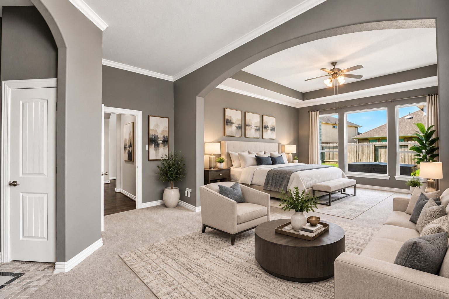 2414 Trocadero Lane, League City, TX 77573 Sitting room with primary suite in background (virtually staged)