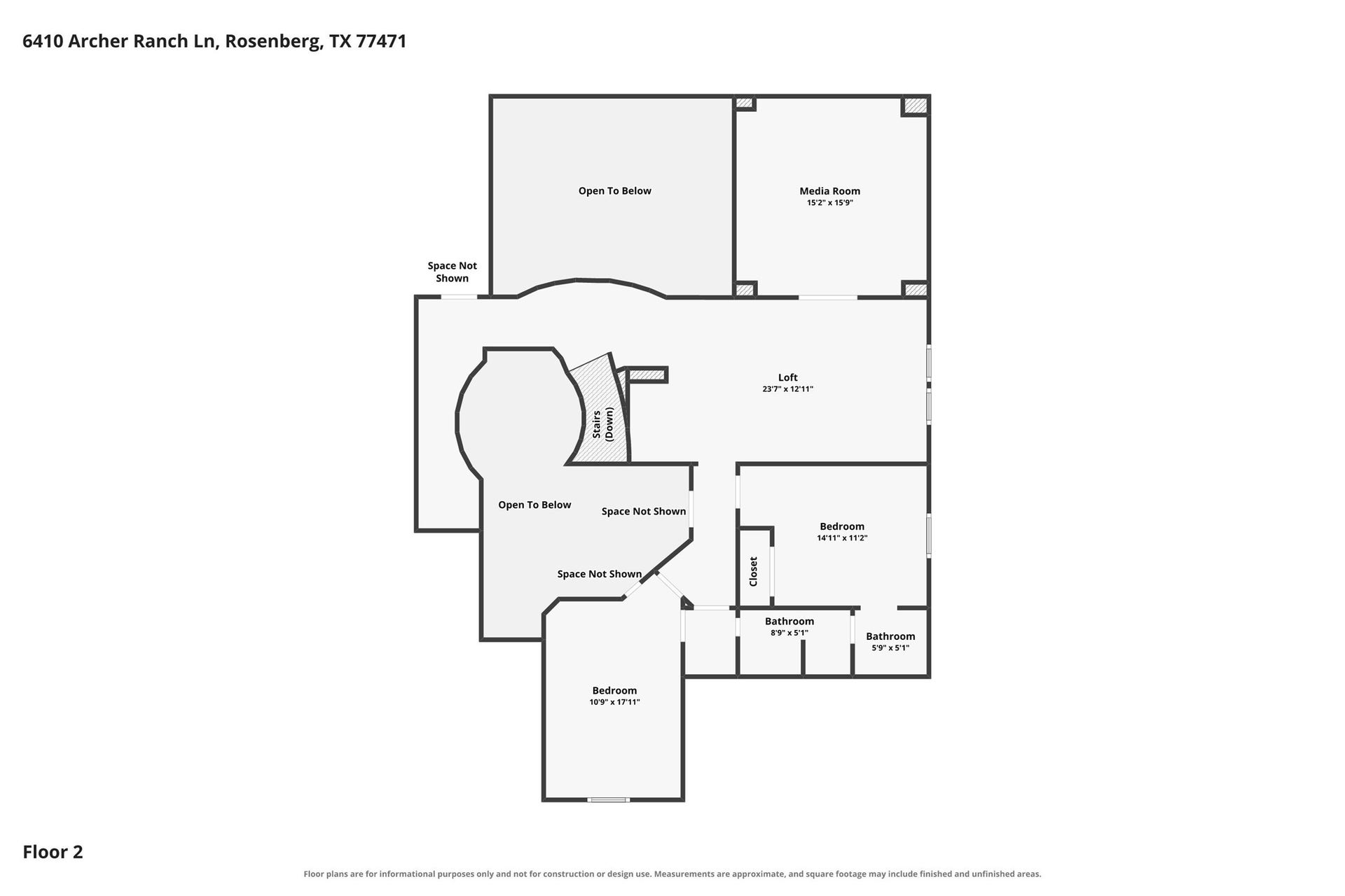 6410 Archer Ranch Lane, Rosenberg, TX 77471 2nd floor floorplan. (The extra room is missing upper left side)