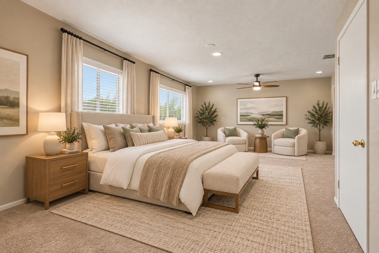 Virtually staged primary bedroom