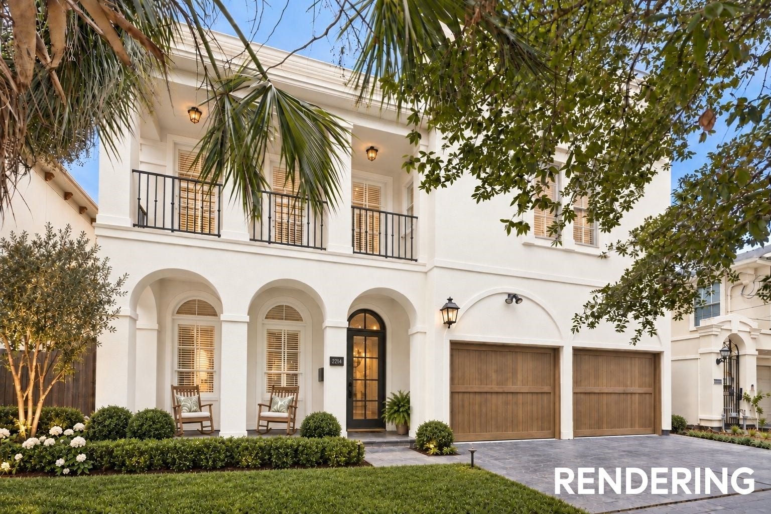 2214 Driscoll Street, Houston, TX 77019 Rendering showing what is possible to freshen up the exterior - exterior paint, new front door, fresh landscaping.