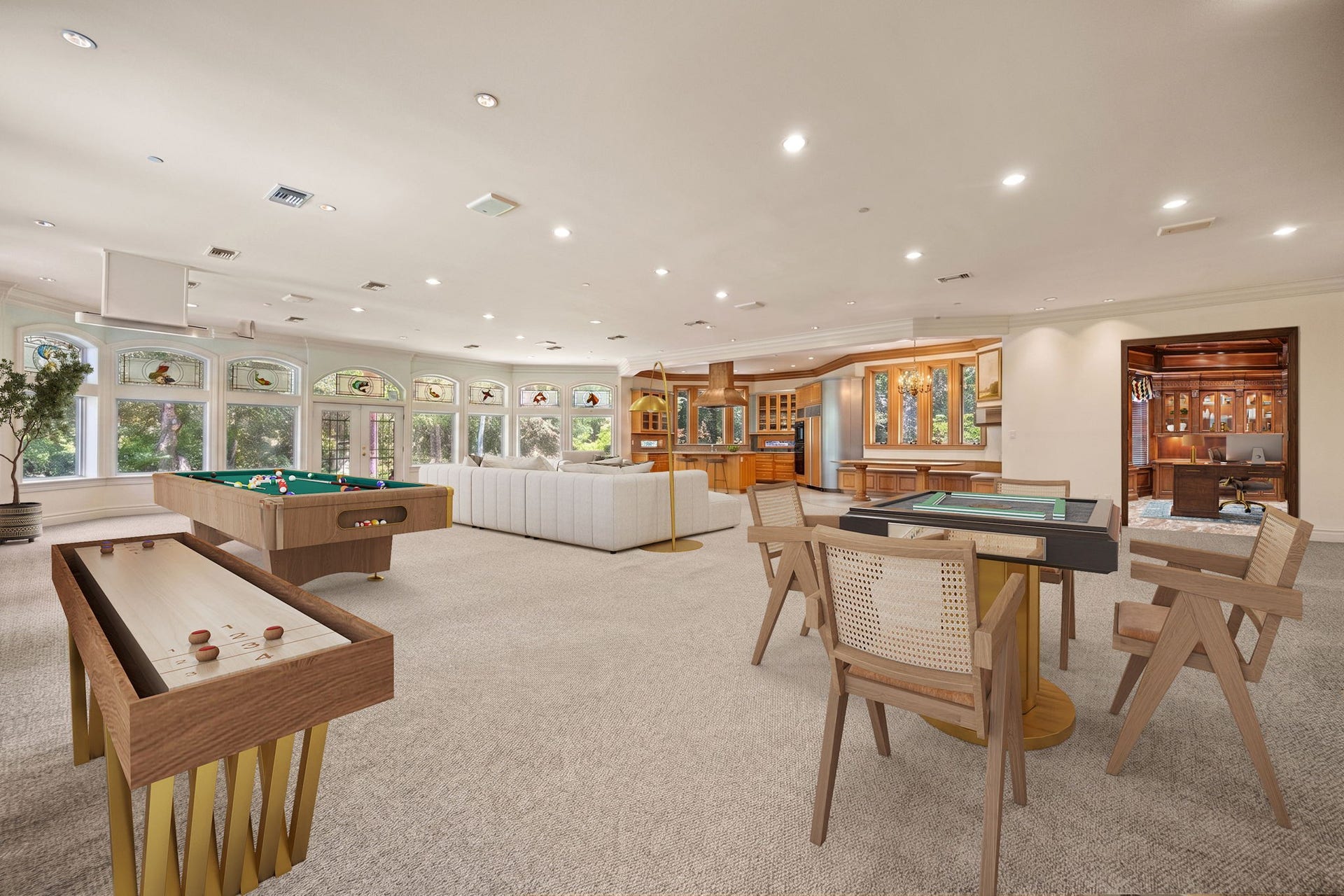 29310 Martelly Way, Huffman, TX 77336 Game room/workout area is designed for effortless entertaining, the expansive recreation room comfortably accommodates billiards, gaming, and multiple gathering spaces, all at the same time while seamlessly connecting to other areas.