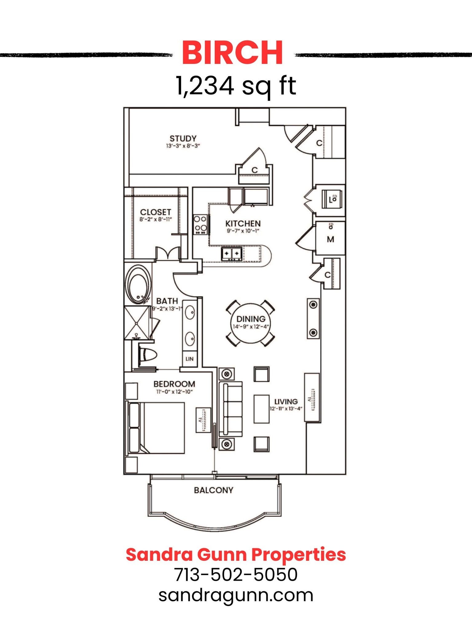 1400 McKinney Street, #2401, Houston, TX 77010 1,234 sq. ft. one-bedroom residence with a dedicated study, offering the perfect balance of open living and flexible space.