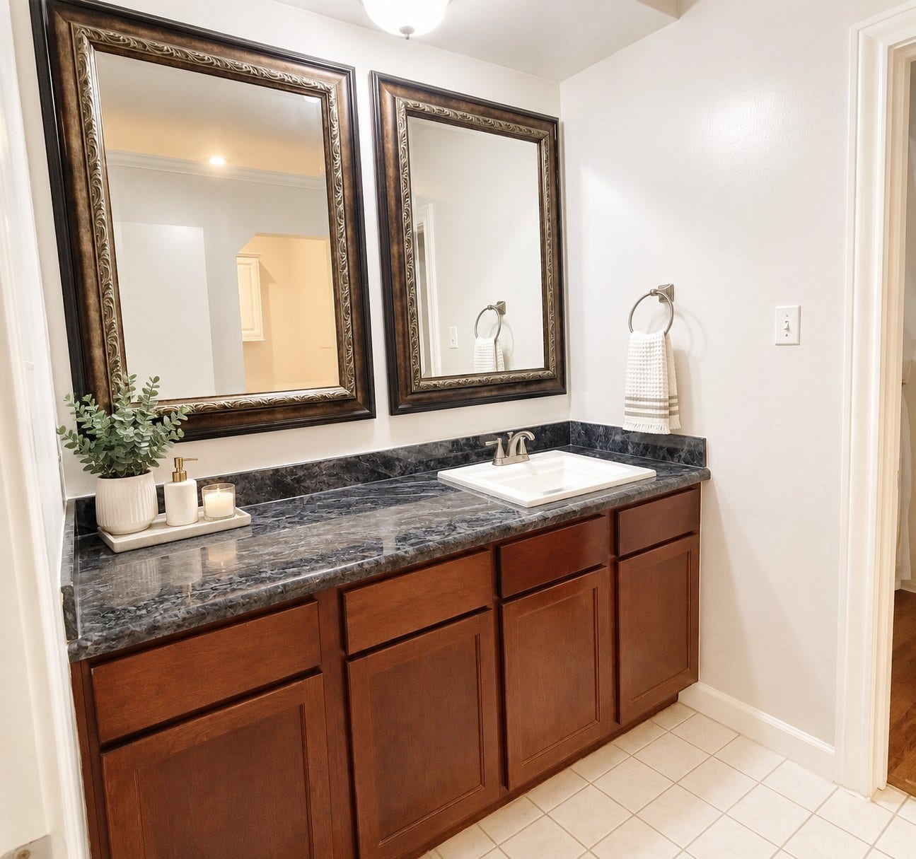 2121 El Paseo Street, #1511, Houston, TX 77054 Virtually staged to showcase the vanity's potential with a welcoming touch and everyday functionality.