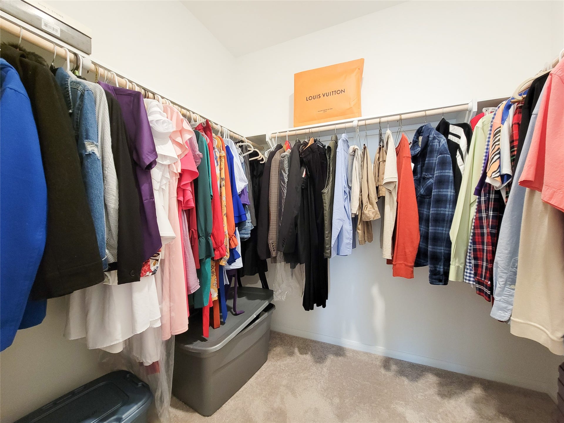 2719 Forest Retreat Lane, Missouri City, TX 77489 Spacious walk-in closet with ample hanging space, shelves, and room for storage bins, featuring carpeted flooring and bright lighting.