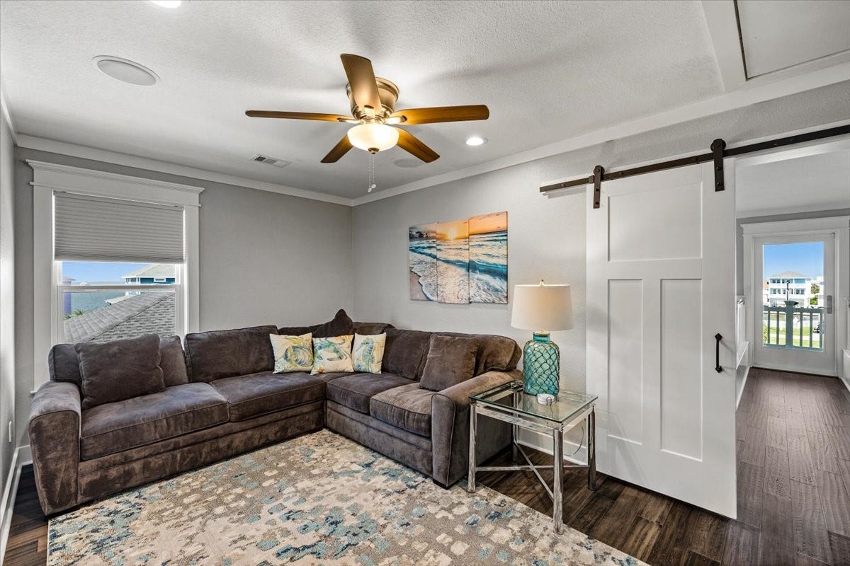 3728 Sabrina, Galveston, TX 77554 Family/game room on 2nd floor with pocket door and sliding door for more privacy