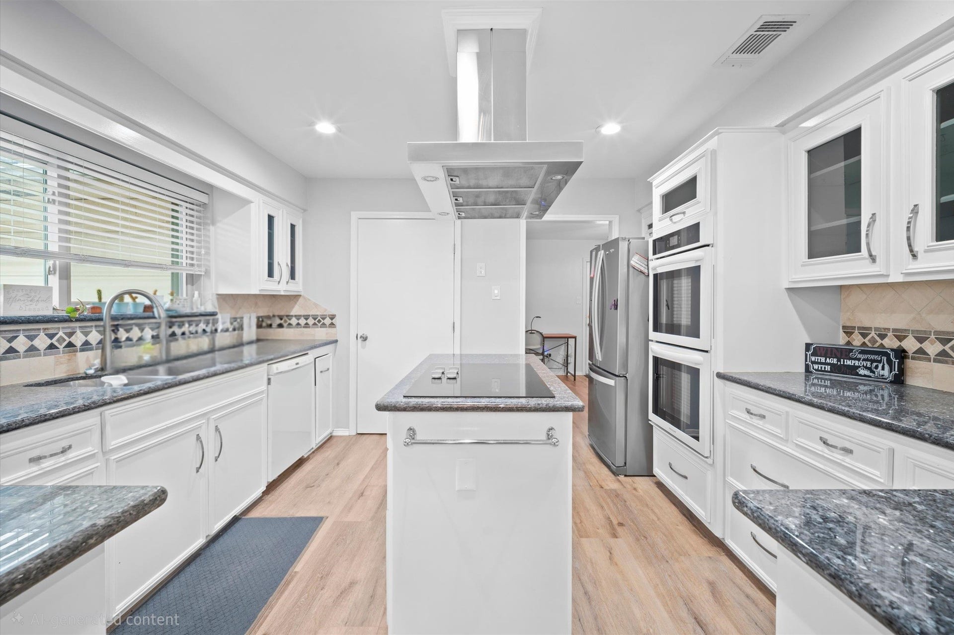 6114 Rollingbrook Drive, Houston, TX 77096 Pots and pans drawers, brushed nickel hardware, stainless double basin undermount sink and brushed a nickel faucet.