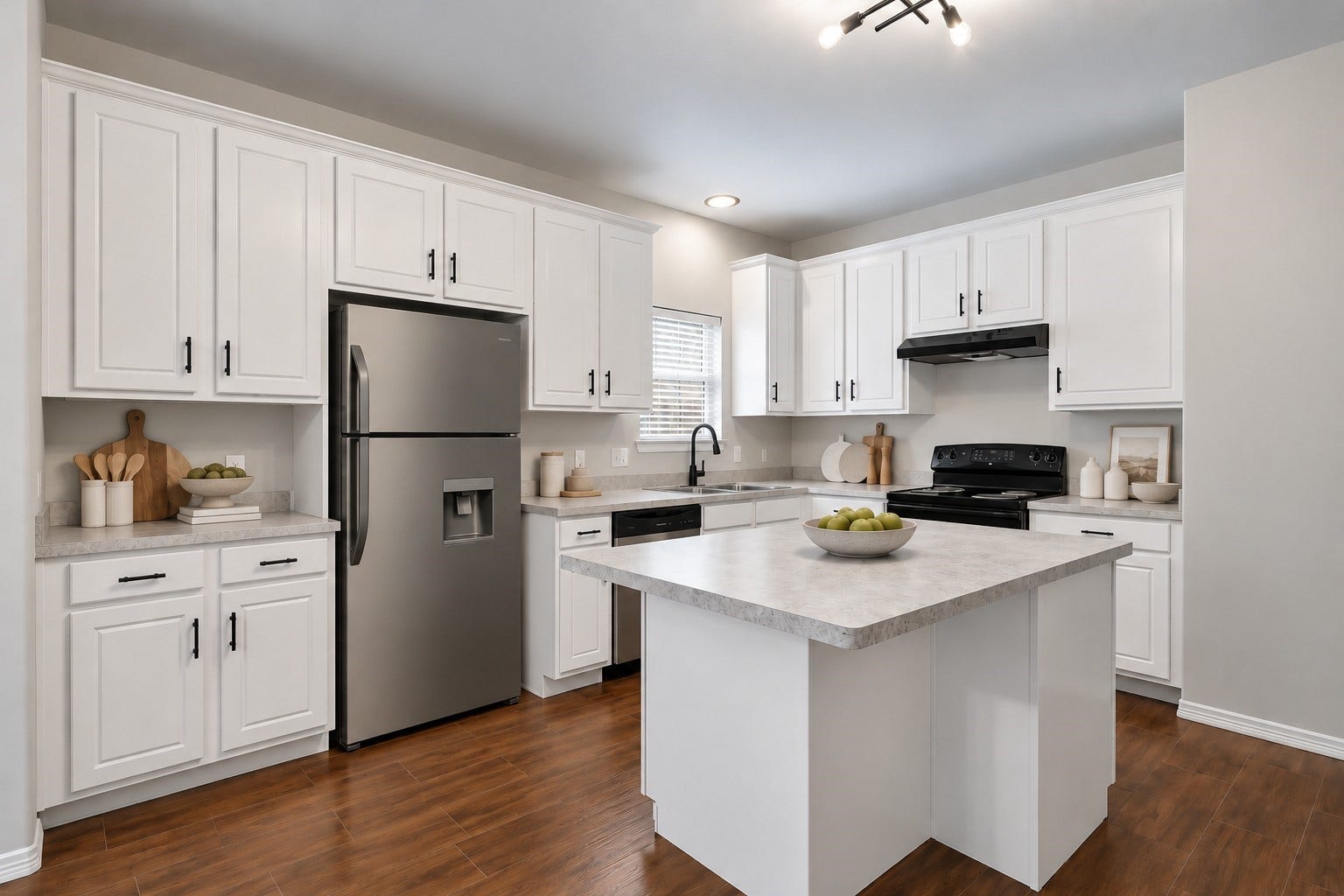 10023 Checkerberry Park Lane, Tomball, TX 77375 Virtually Staged: Designed with functionality and modern convenience in mind, this open kitchen offers generous counter space, built-in appliance integration, and overhead cabinetry.