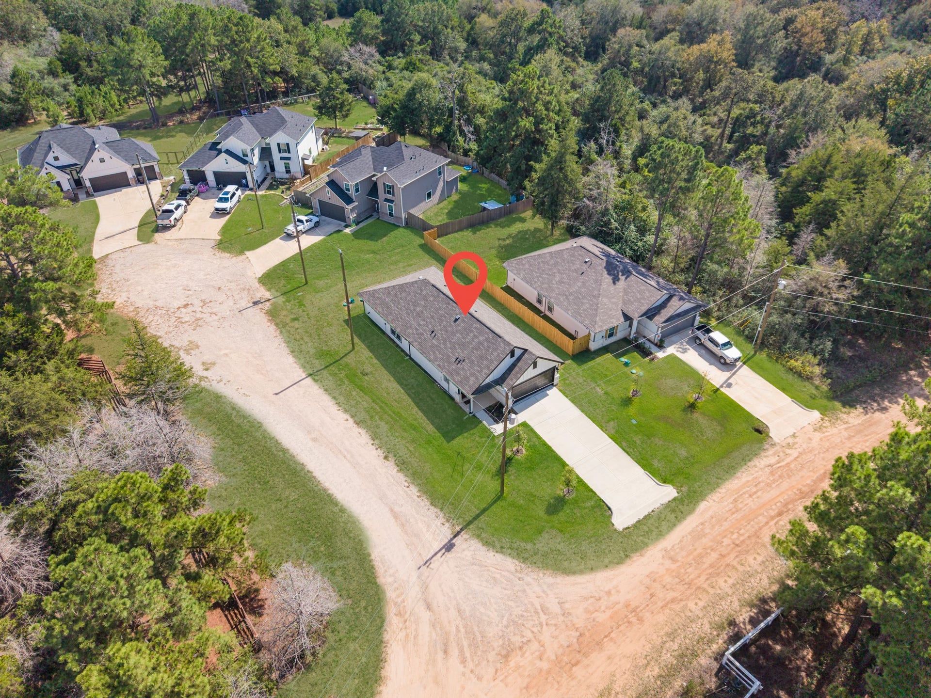 26439 Lakeshore Drive, Hempstead, TX 77445 Aerial view of the property showing the private corner lot situated near a quaint cul de sac.