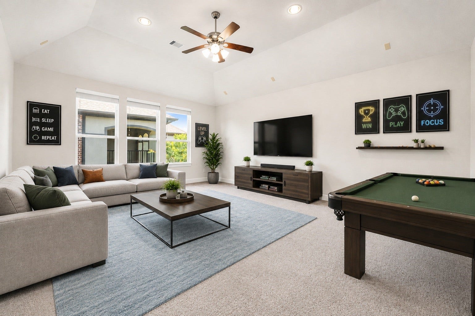 3622 Sage Hollow Drive, Spring, TX 77386 The second-story game room serves as a phenomenal secondary living zone, custom pre-wired for a five-speaker surround sound theater package. Virtually staged.