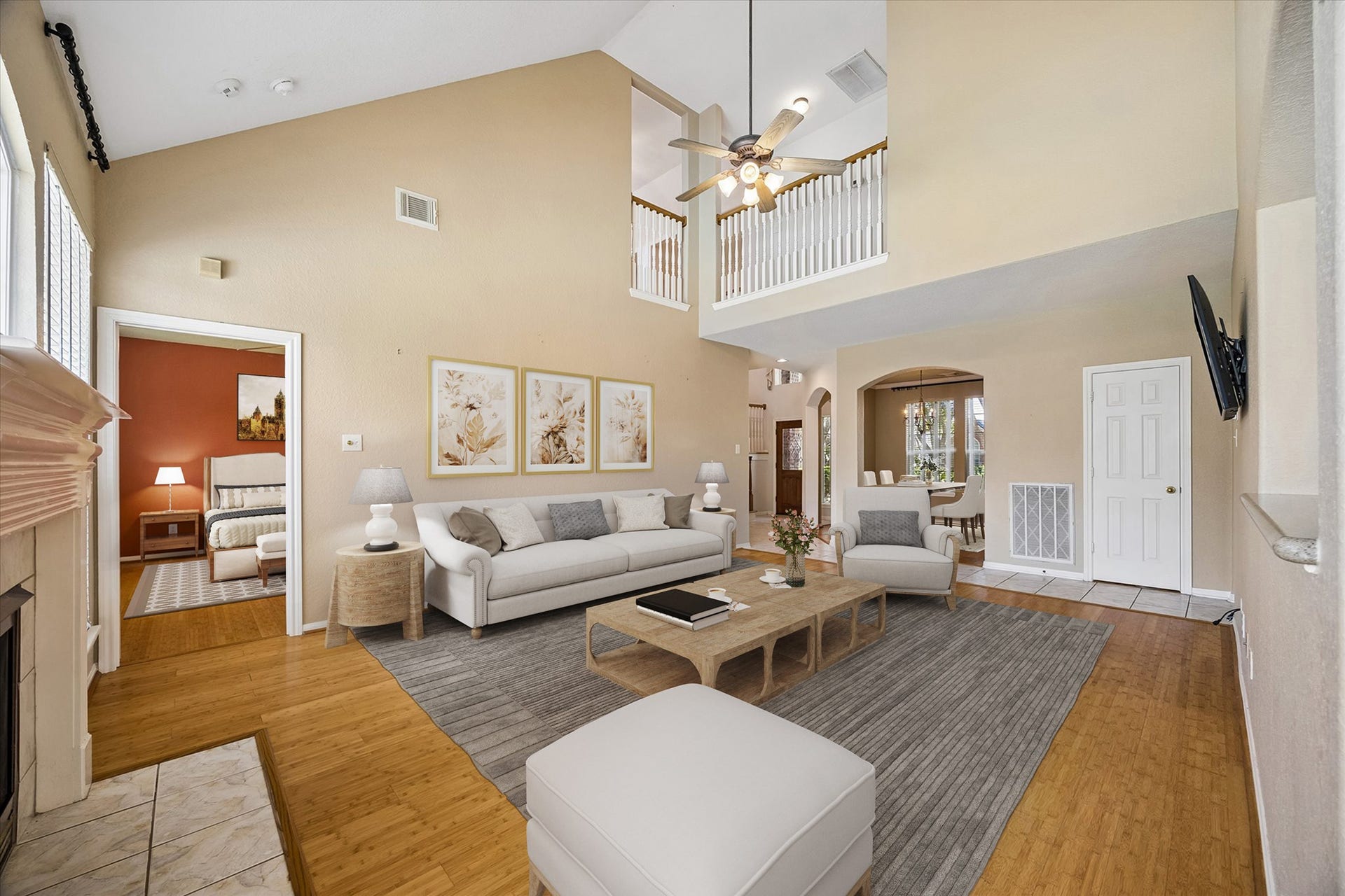 2843 Five Oaks Drive, Missouri City, TX 77459 There is plenty of room to spread out and settle in, with a dramatic vaulted ceiling, bamboo flooring, abundant natural light and an open layout that keeps the space feeling bright, comfortable and easy.