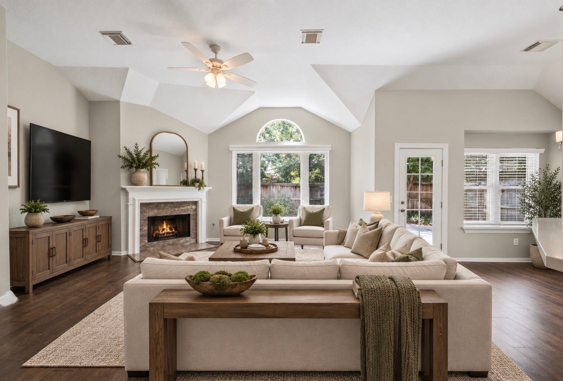 116 N Acacia Park Circle, The Woodlands, TX 77832 Family room virtually staged