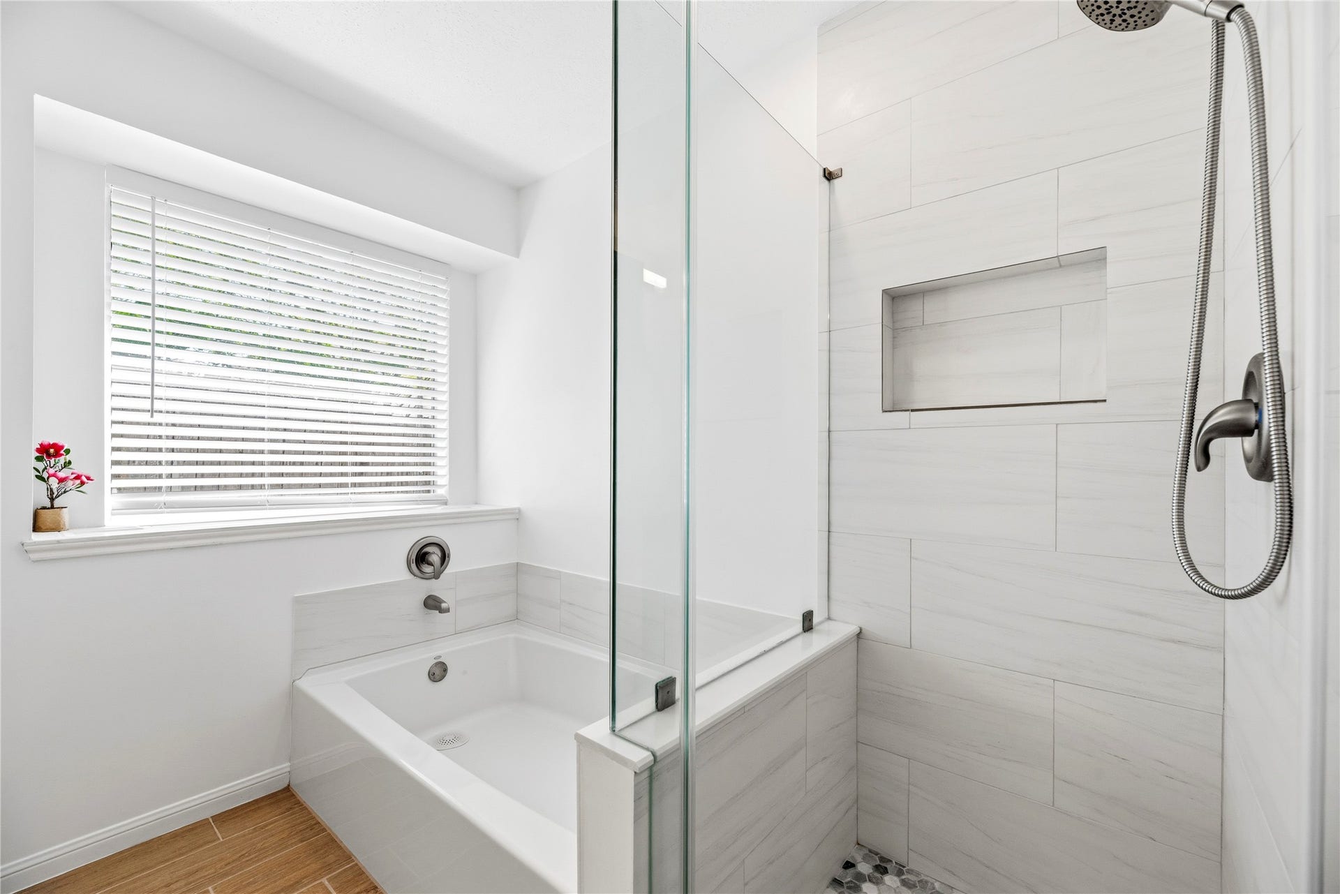Large soaking tub, walk-in shower. Beautifully renovated bathroom!