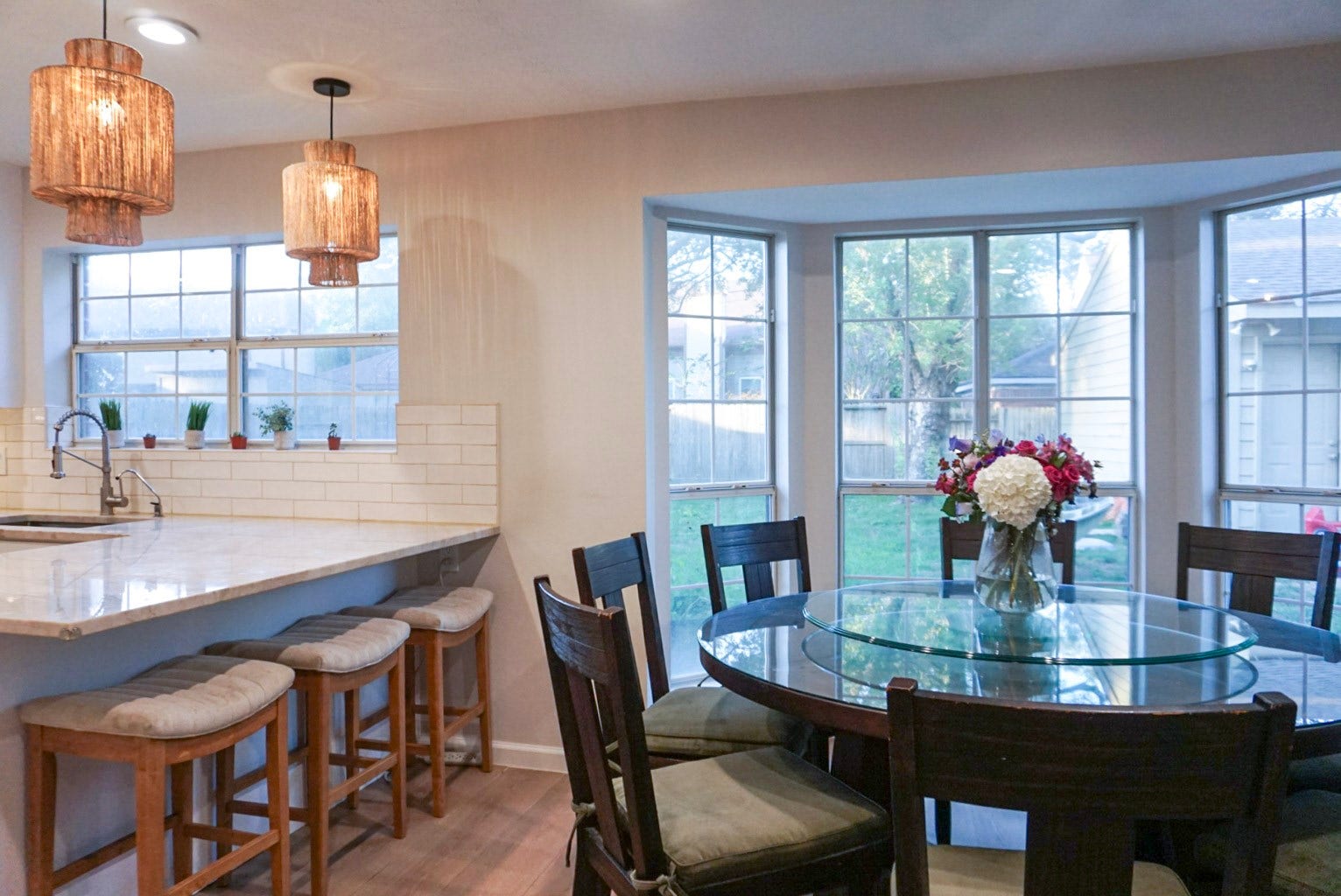 16910 Poplar Hill Street, Houston, TX 77095 Dining Room open to Kitchen, accompanied by large bay windows