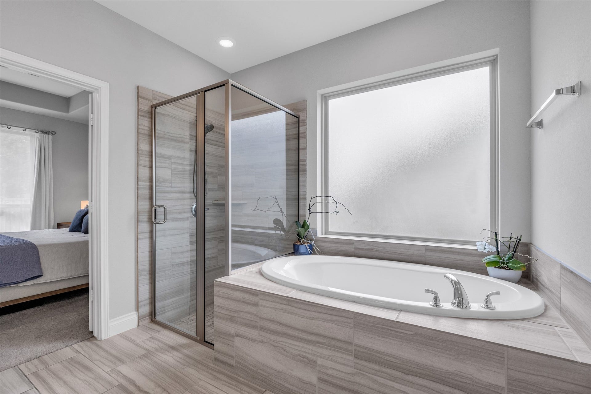 Standing shower and soaker tub