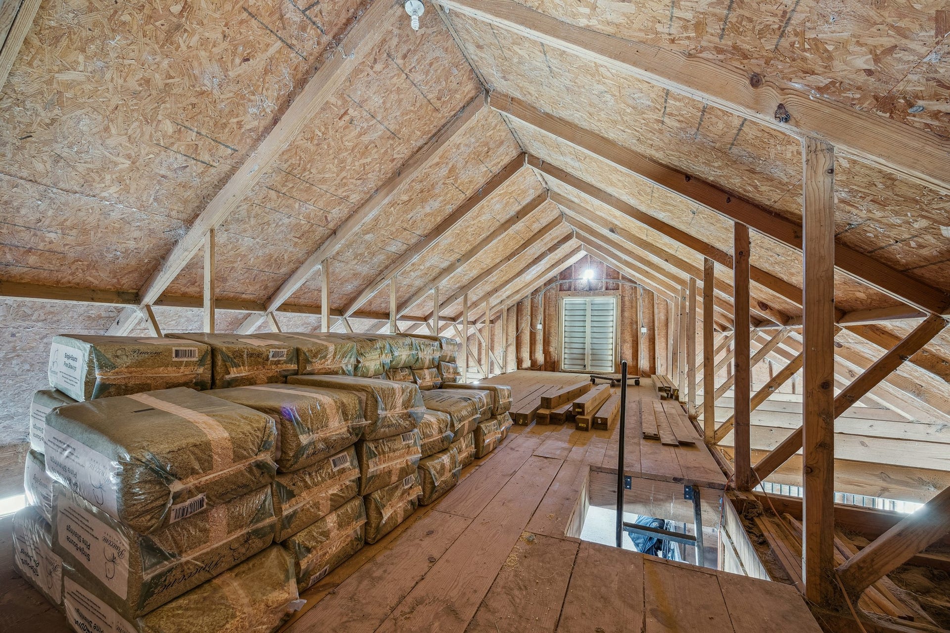 Designed with equestrian practicality in mind, the spacious hay loft provides generous storage for feed, shavings, and tack keeping your supplies protected and ready to go. Accessible from the main barn, it supports efficient care routines and adds exceptional functionality to the horse facilities on site. Built for serious horse operations and everyday ease.