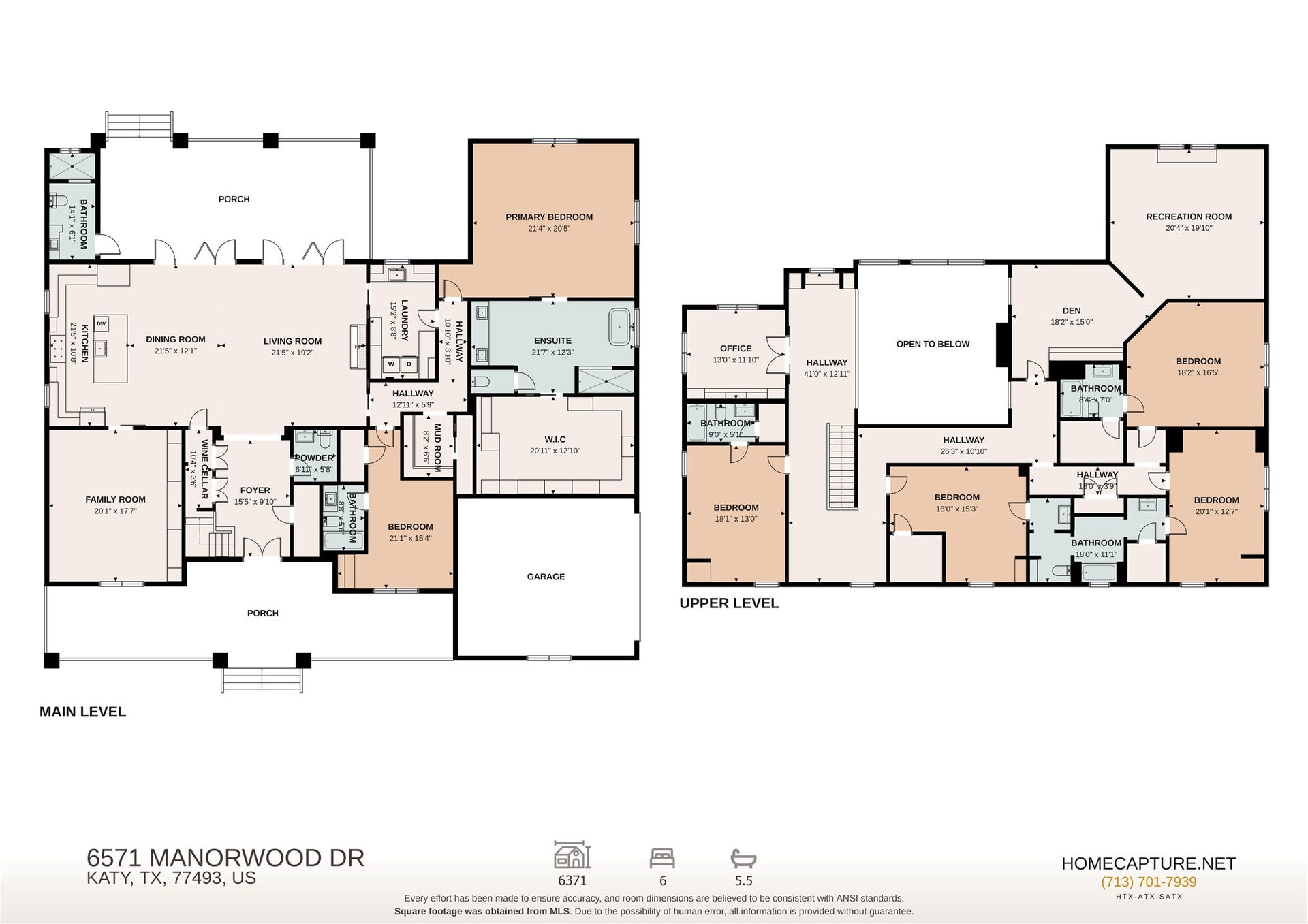 6571 Manorwood Drive, Katy, TX 77493 1st floor features a wine room, 2 bedrooms, a play room, laundry/mud room, and an oversized 2 car garage with epoxy floors. 2nd floor offers 4 bedrooms, a home office, and a game/recreation room.