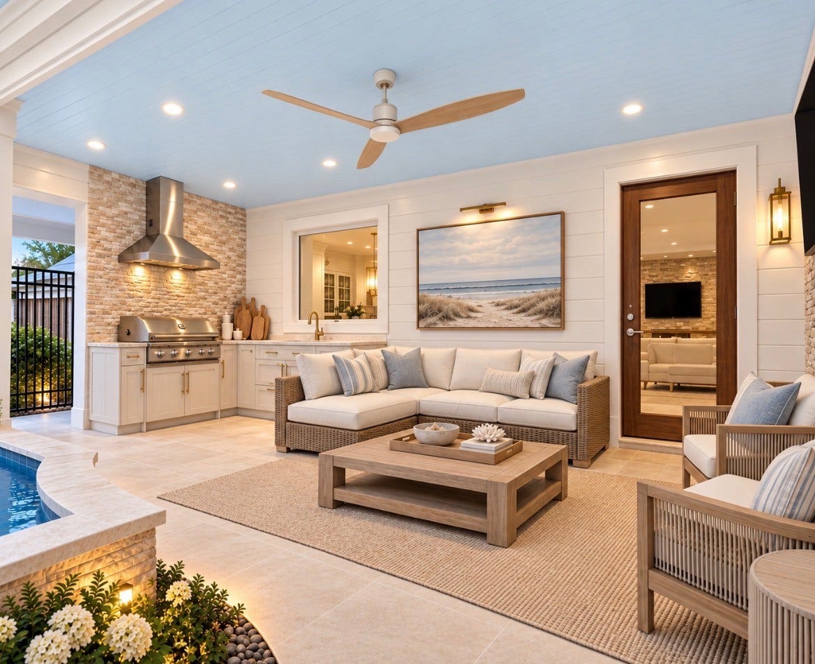 13723 Taylorcrest Road, Houston, TX 77079 Virtually reimagined Summer kitchen/covered patio for inspirational purposes only