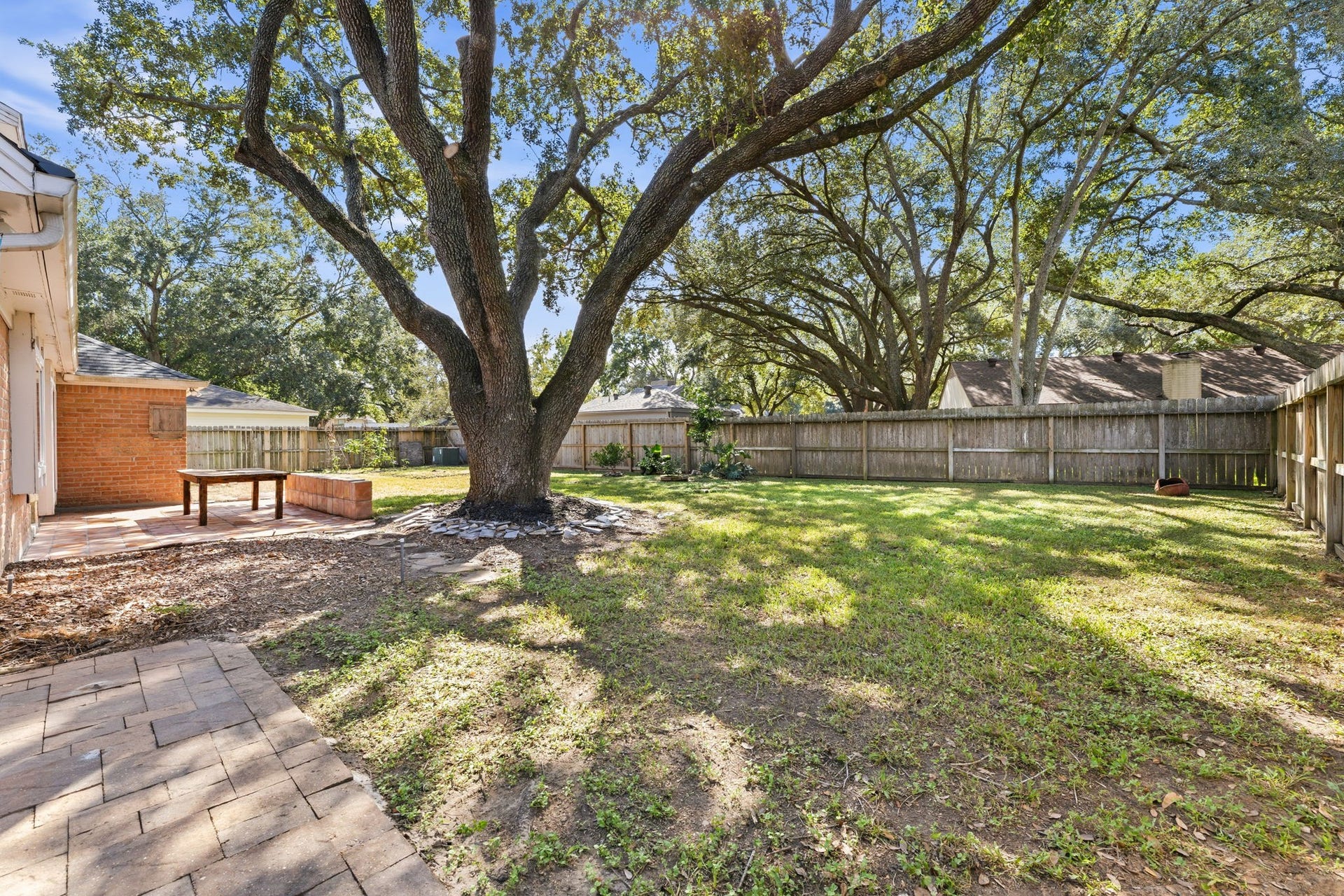 4411 Deerfield Village Drive, Houston, TX 77084 Large backyard shaded by beautiful mature tree.