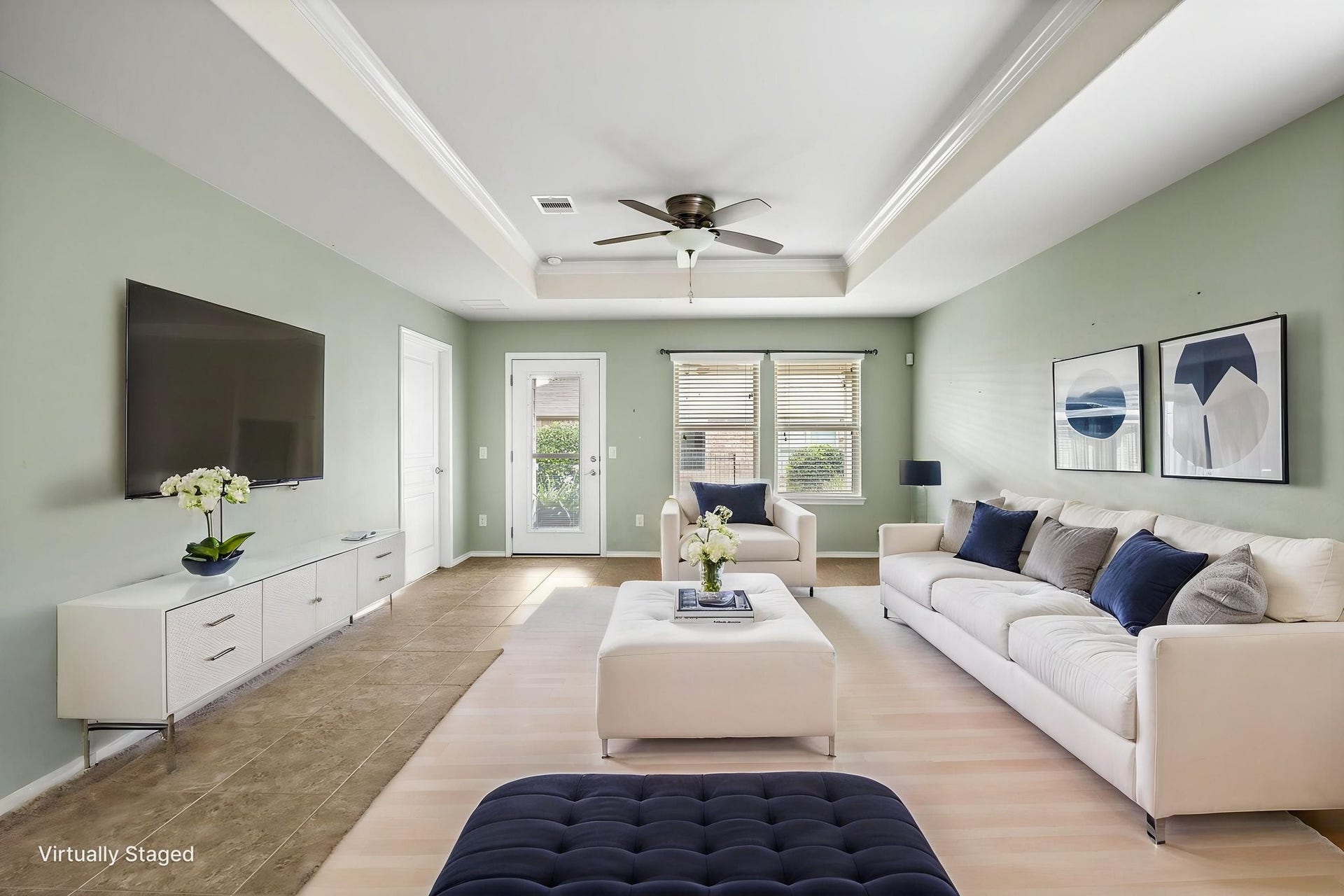 Virtually staged living area.