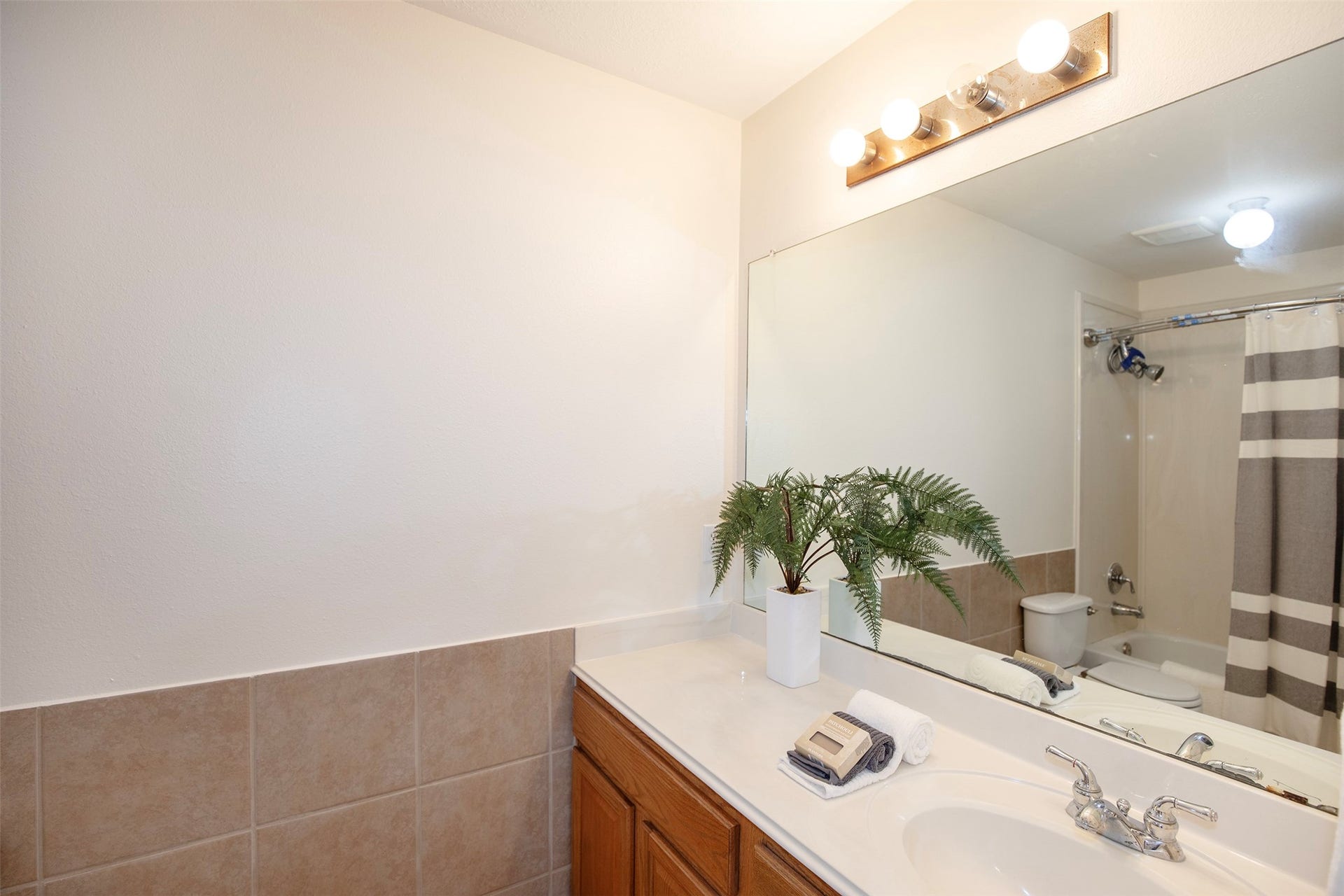 3612 Fir Hollow Way, Pearland, TX 77581 Private ensuite bath for bedroom suite #2 features a large vanity, ample counter space, and a functional layout designed for everyday convenience.