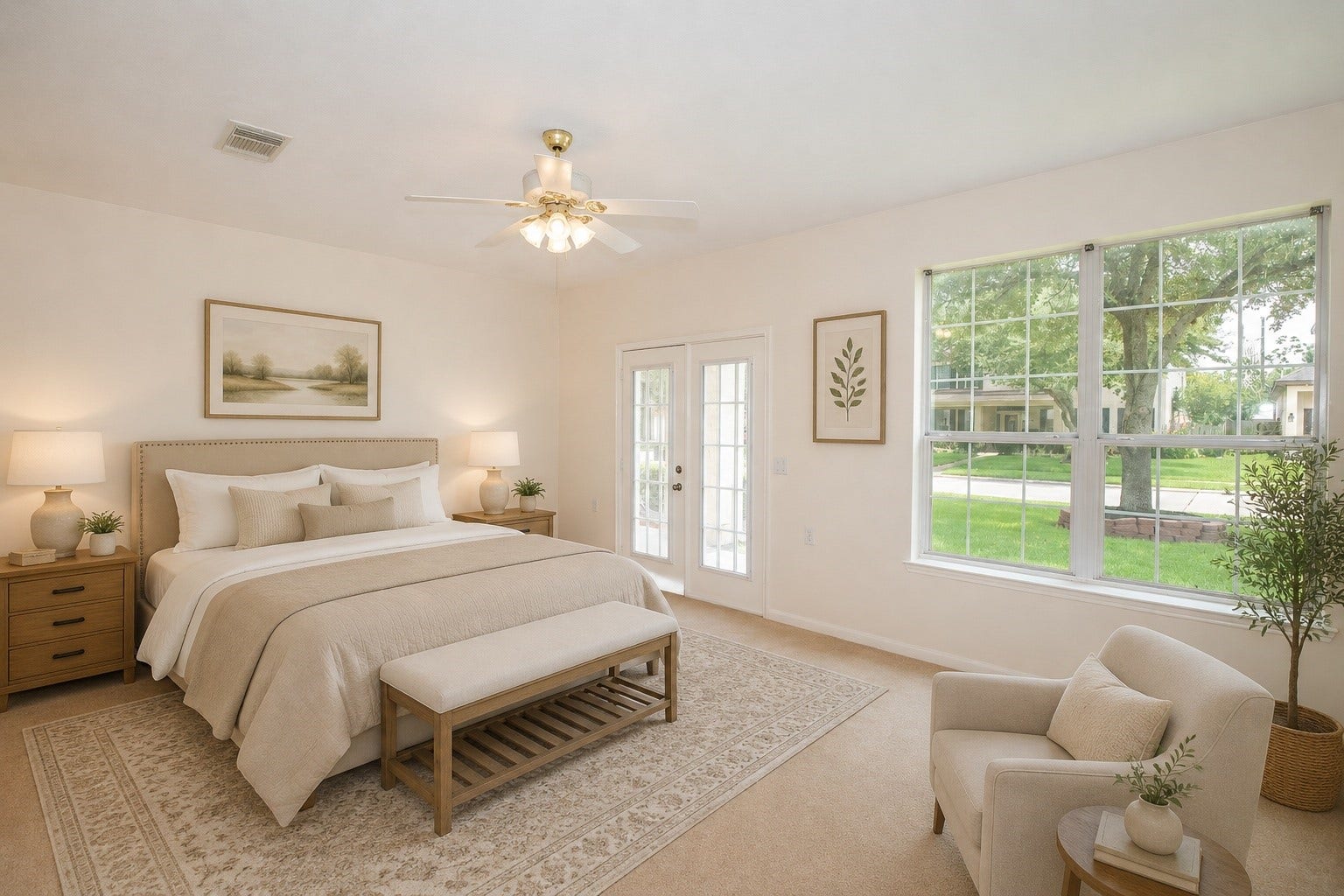 3612 Fir Hollow Way, Pearland, TX 77581 Staged ADA first-floor bedroom with ensuite.