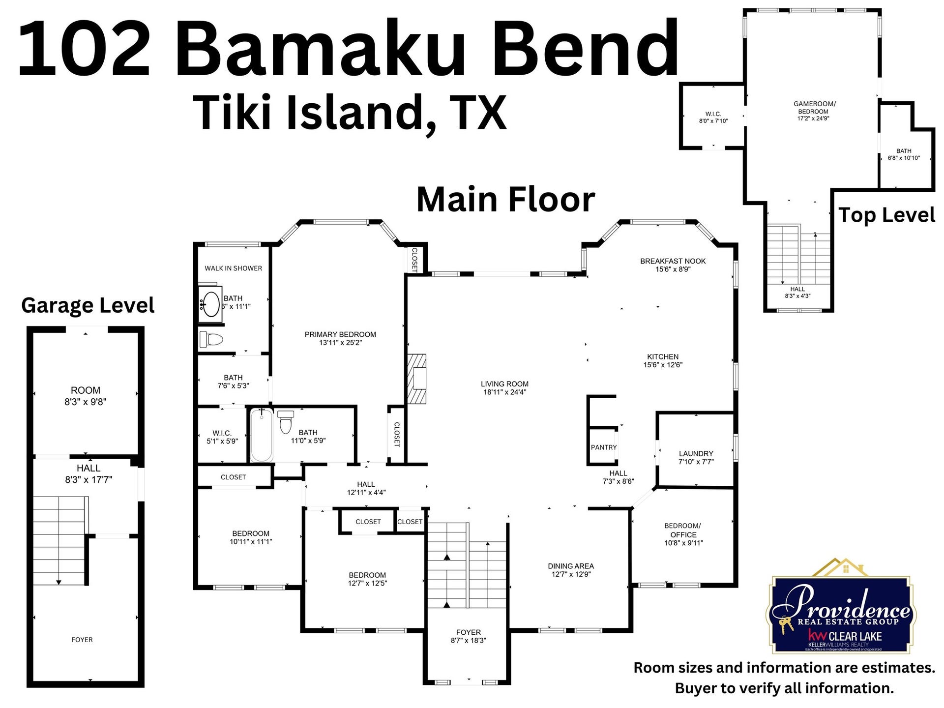 102 Bamaku Bend, Tiki Island, TX 77554 Room sizes are estimates.