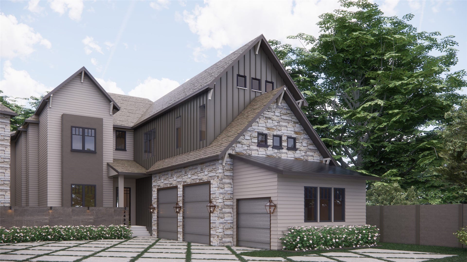 The front courtyard sets the tone for the serene setting in the middle of the city. Lushly landscaped and thoughtfully designed the three car garage is a truly unique feature in the Woodland Heights.