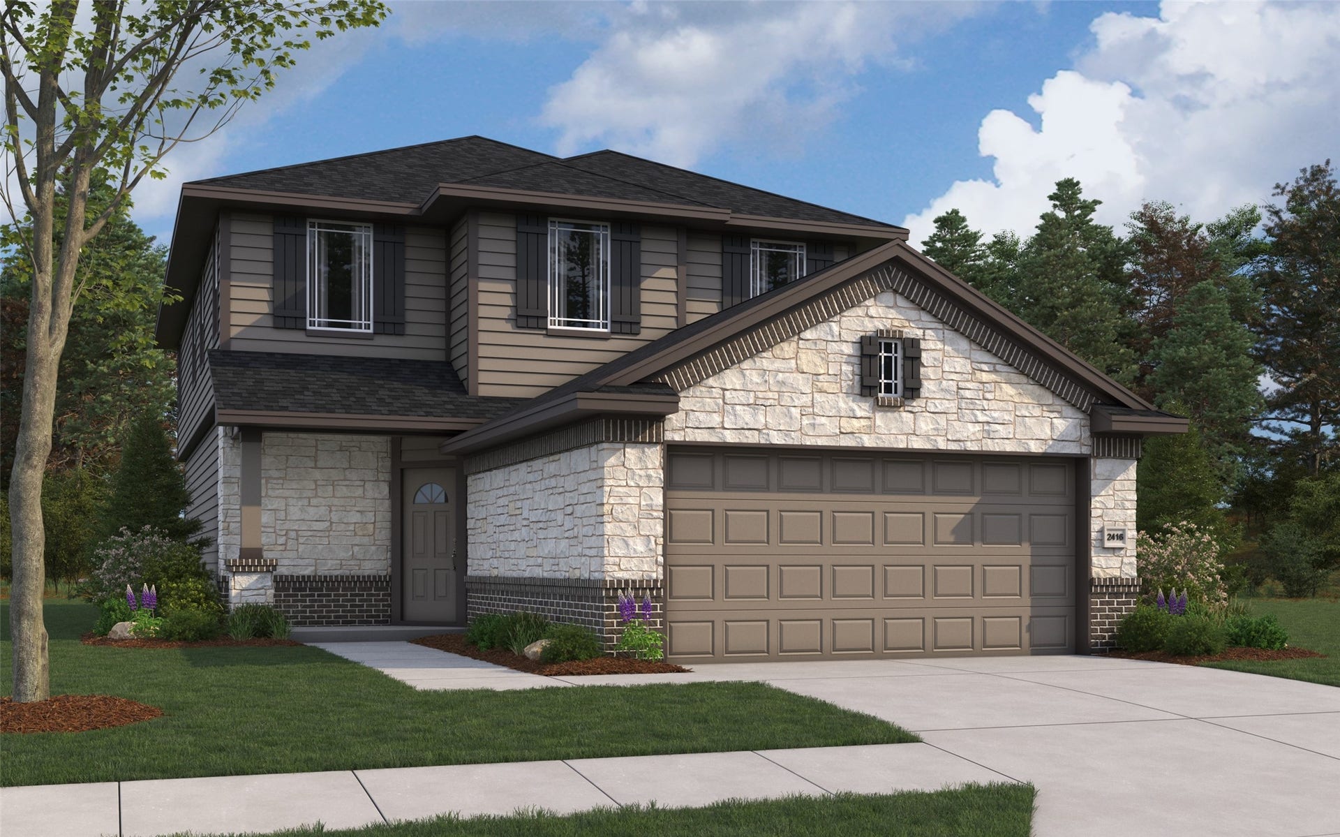 22450 Kinley Street, New Caney, TX 77357 Rendering of Mansfield plan elevation. Colors and features may differ from shown representation.