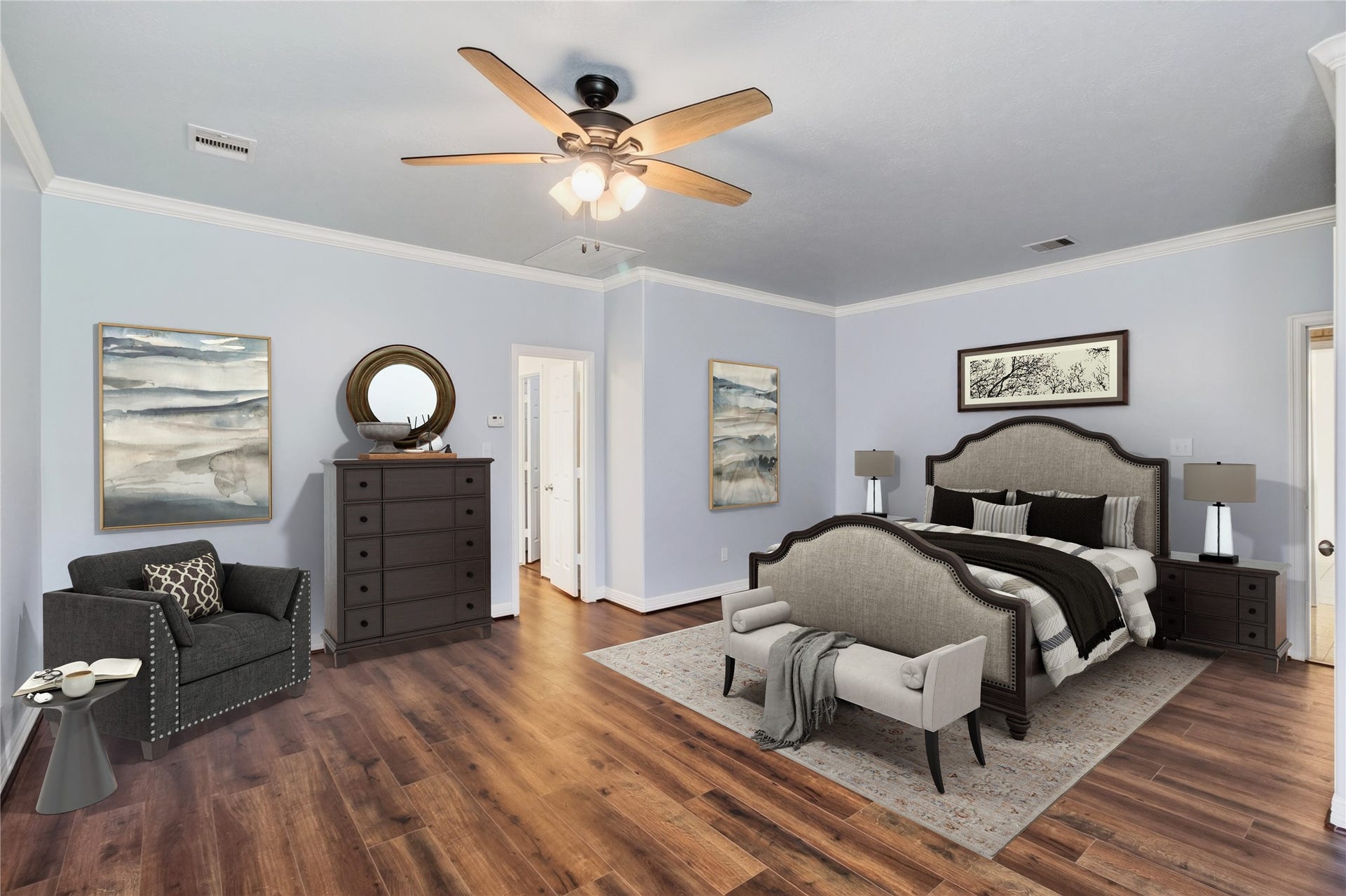54 S Wind Drive, Montgomery, TX 77356 A virtual staging of the downstairs primary bedroom.
