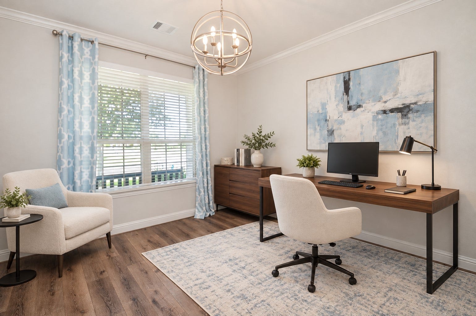 18438 Panton Terrace Lane, Cypress, TX 77429 Virtually staged office showcasing the spacious layout and floor-to-ceiling windows with abundant natural light!