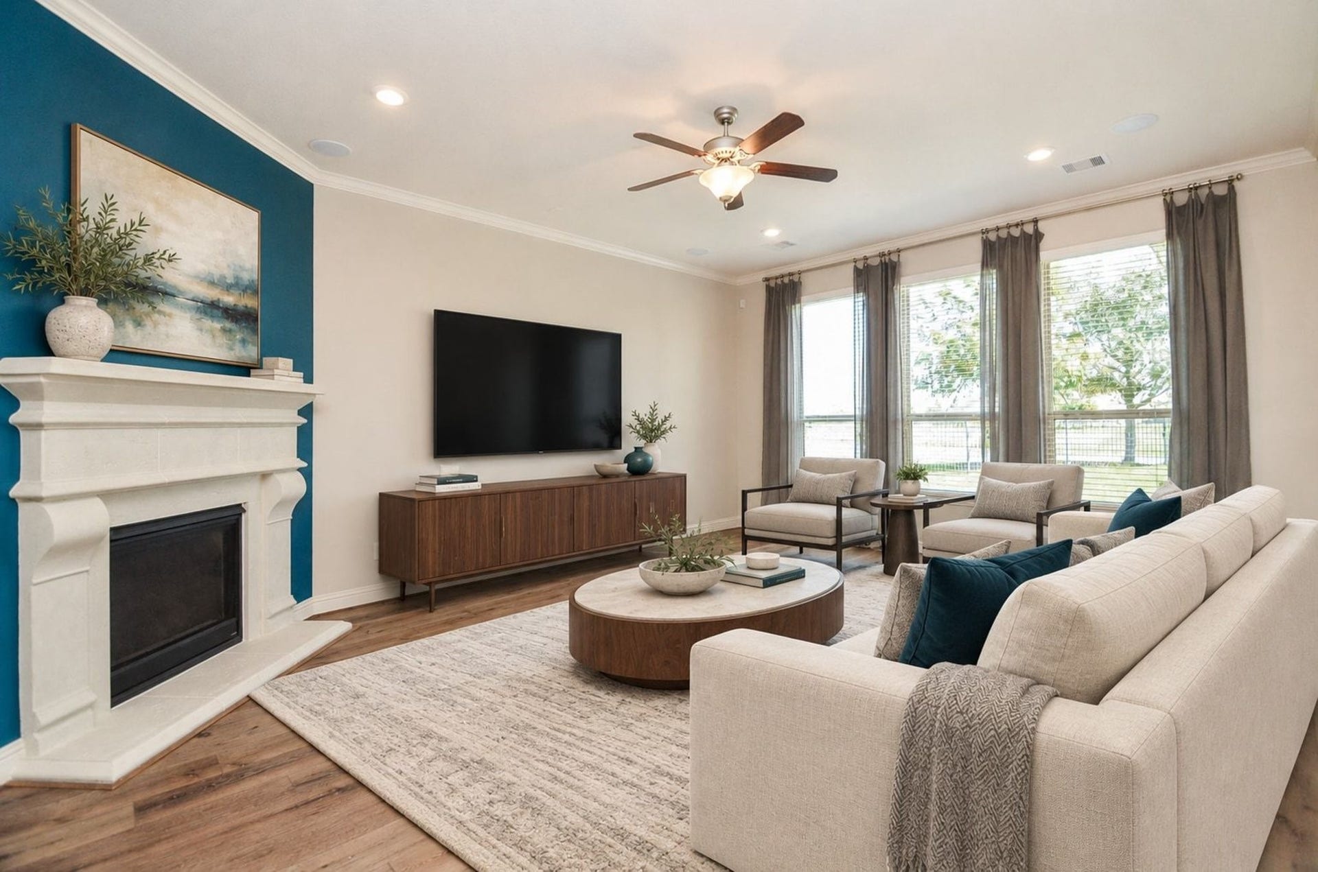 18438 Panton Terrace Lane, Cypress, TX 77429 Virtually staged living room featuring abundant natural light and ample space for large furniture arrangements!