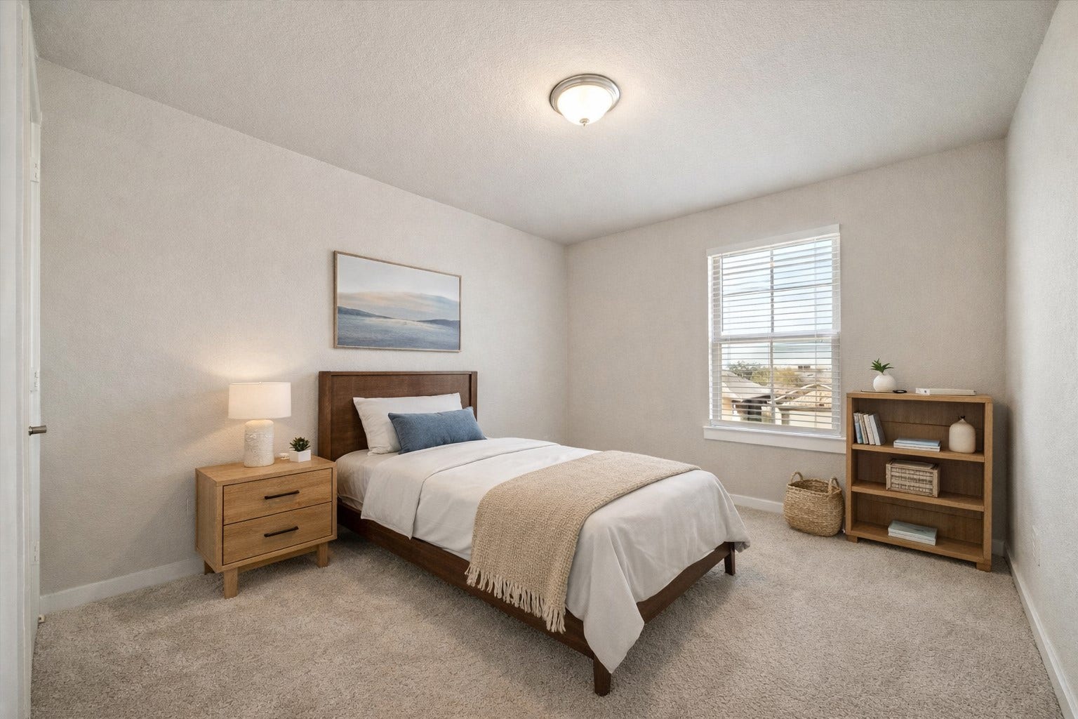 7503 Highland Chase Drive, Richmond, TX 77407 Clean lines and neutral tones define this secondary bedroom, offering a flexible footprint for guest accommodations, a home office, or a quiet retreat. Soft natural light filters through the window, while simple architectural detailing and plush carpet provide a comfortable, understated backdrop ready for personalization. *Virtually staged*