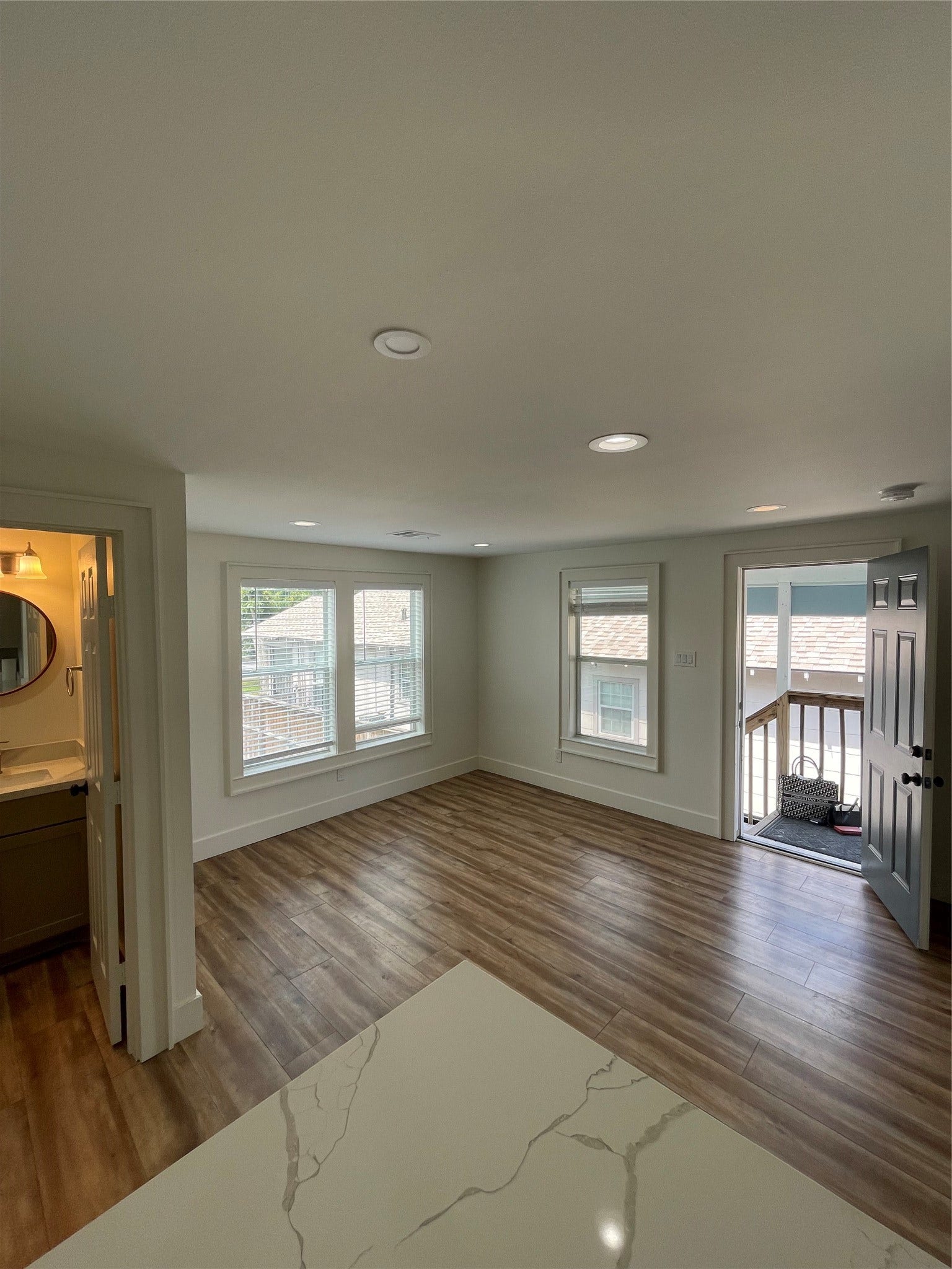 from the kitchen to front door. Lots of windows