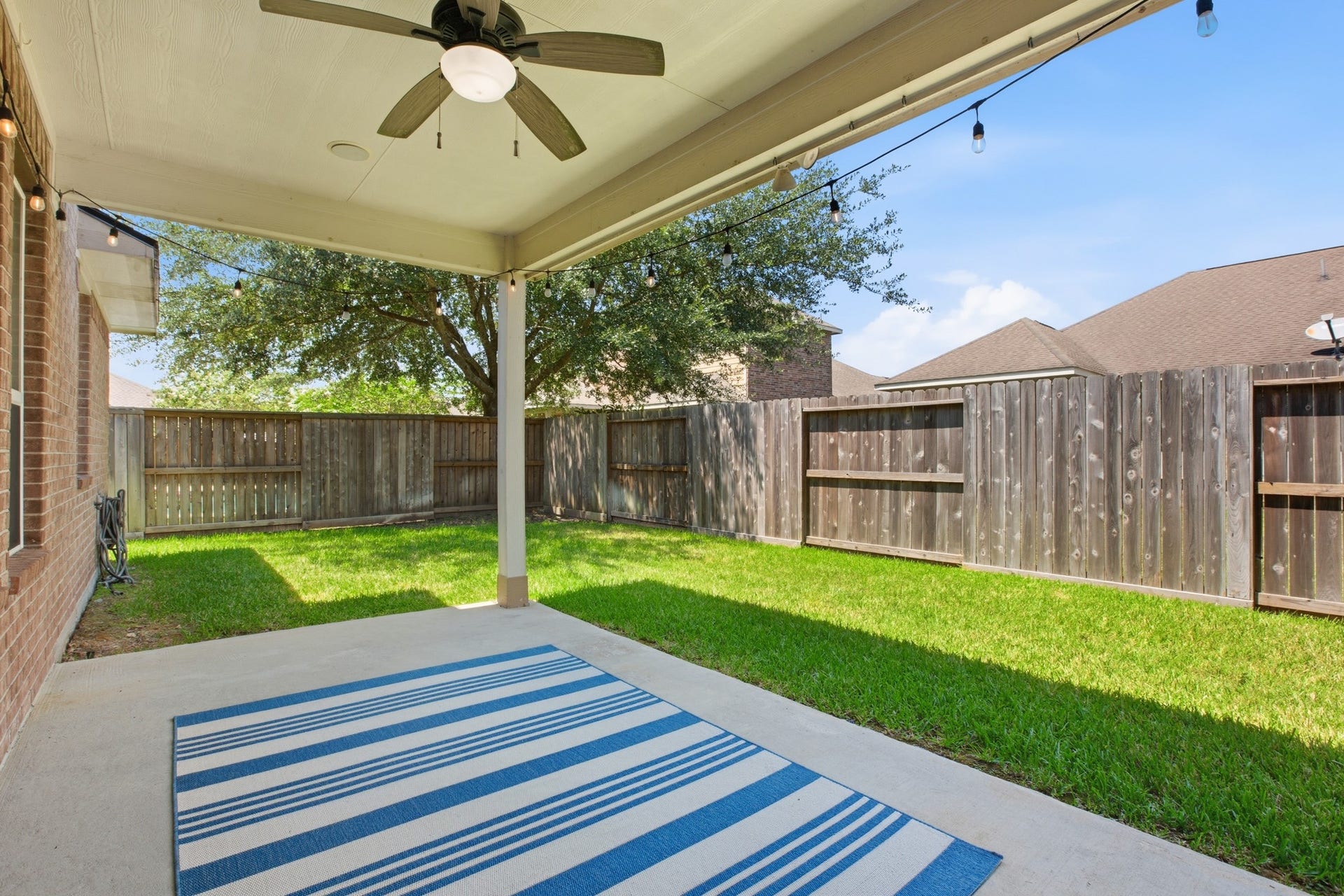 9731 Carina Forest Court, Humble, TX 77396 The low-maintenance backyard offers plenty of room for kids and pets to play, space for a garden, or simply a comfy spot to enjoy the outdoors under te shade of the mature trees.