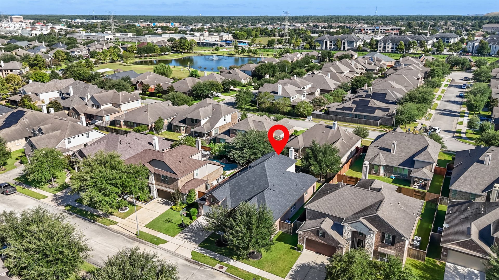 9731 Carina Forest Court, Humble, TX 77396 This aerial view puts the setting into perspective, showcasing the well-established streets of Fall Creek surrounded by mature trees, beautifully maintained yards, and thoughtfully planned homes. The neighborhood has a welcoming, established feel, with sidewalks and green spaces creating an easy connection between homes and the community around them.