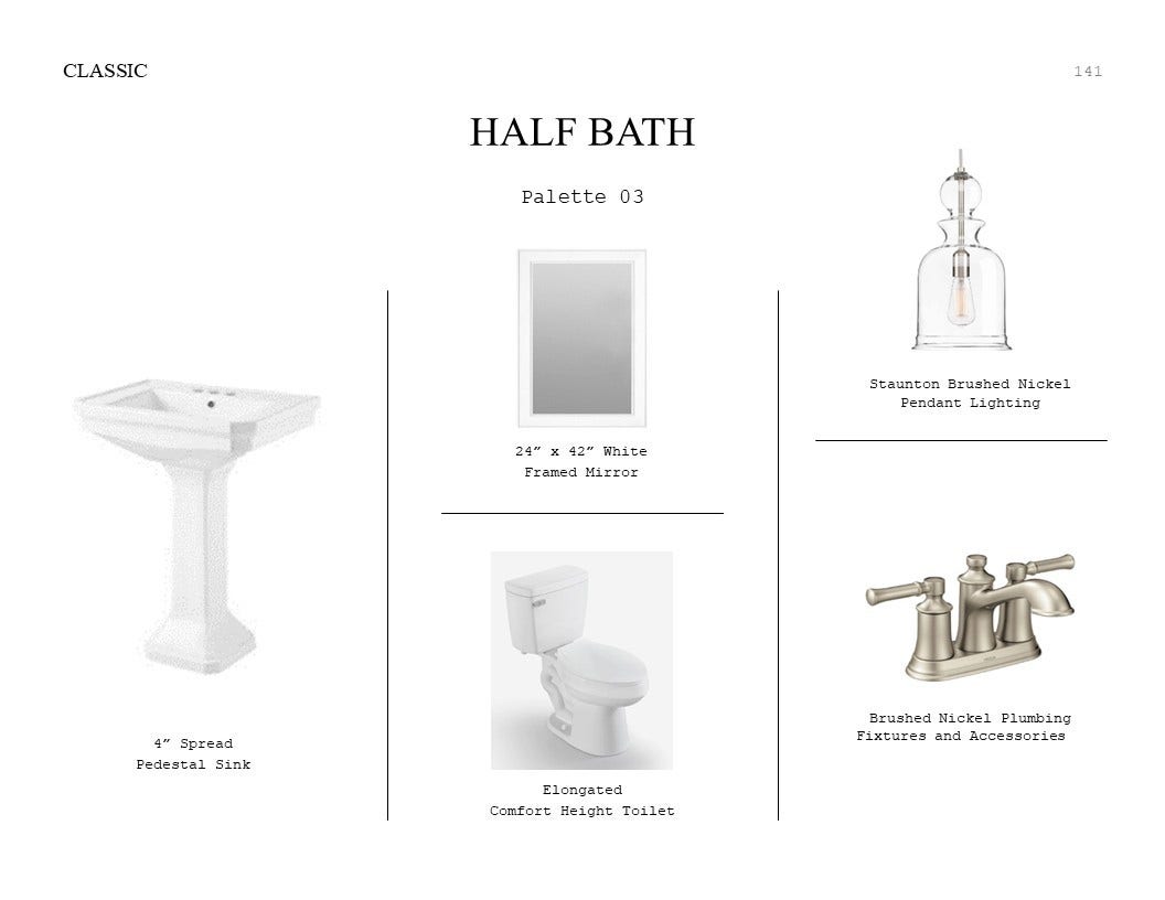 Classic Look Palette 3: Half Bath Selection Sheet (*Artist rendering used for illustration purposes only.)
