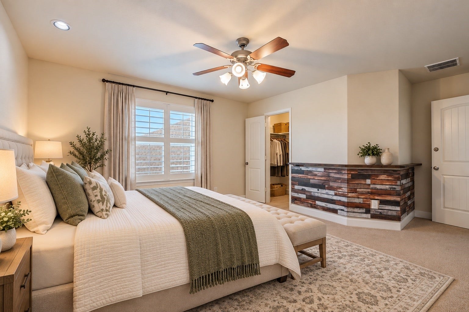 2322 Ashley Falls Lane, League City, TX 77573 3rd bedroom upstairs features a walk-in closet and custom wood accent wall. (Virtually staged)