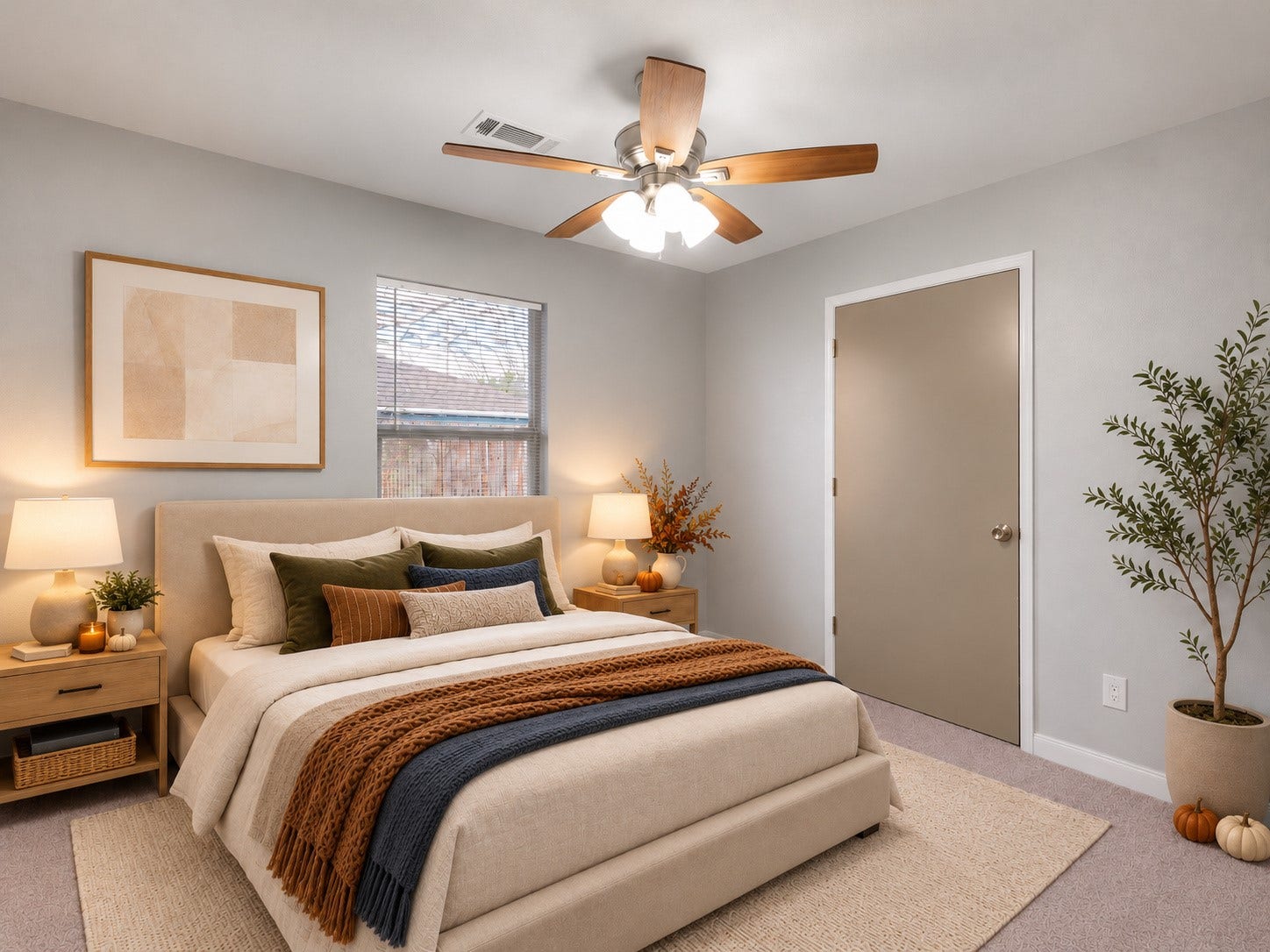 9827 Shive Drive, Houston, TX 77078 Secondary bedroom featuring neutral finishes, a ceiling fan, and natural light. Digitally staged.