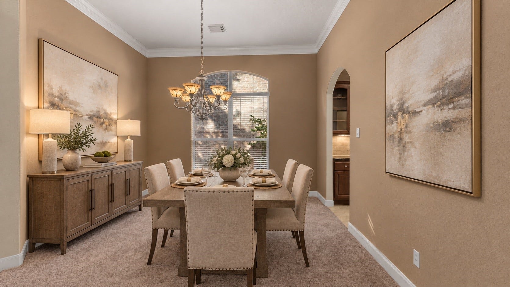Virtually staged dining room.