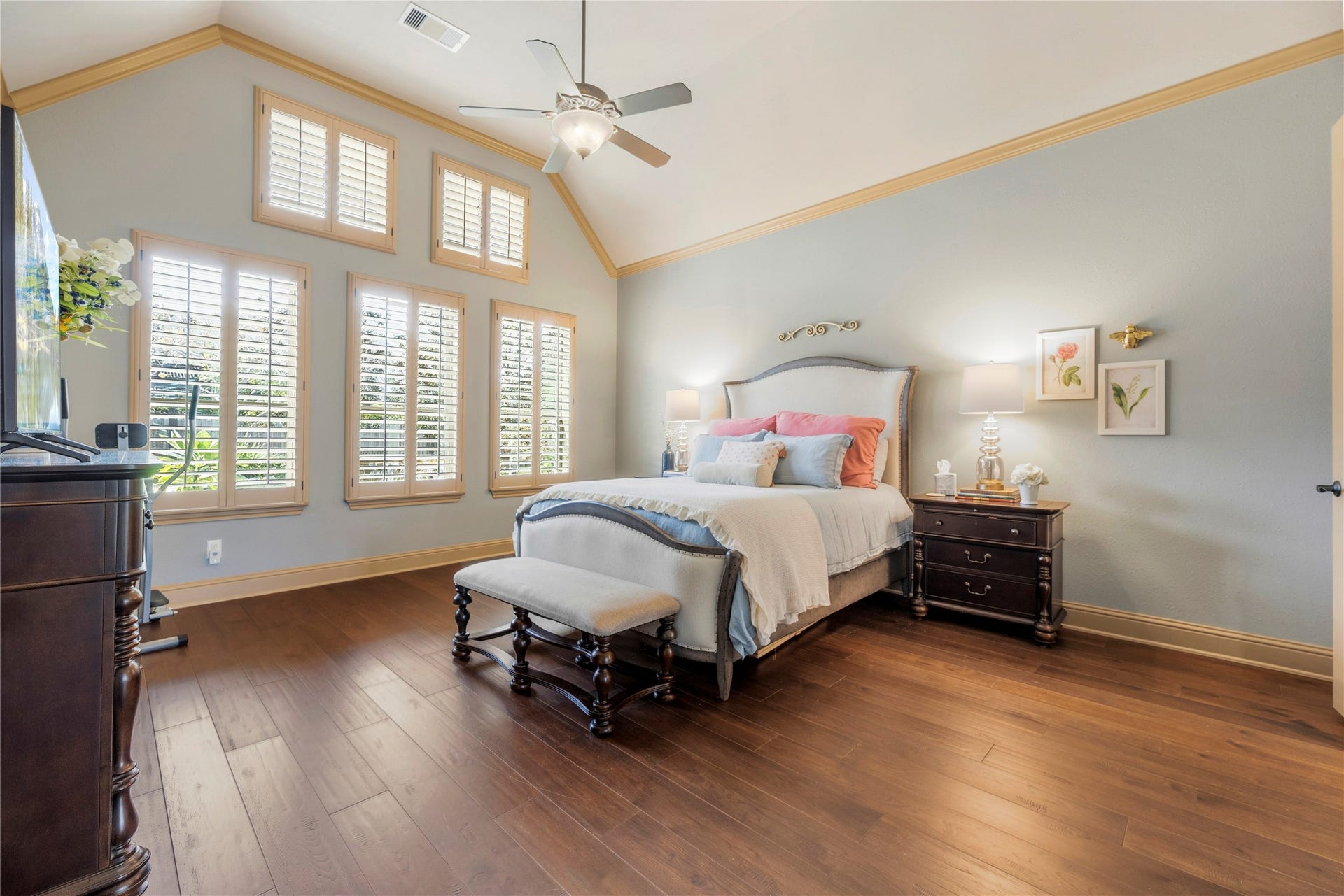 12002 Tall Haven Lane, Cypress, TX 77433 Primary bedroom, showcasing the beautiful windows and spacious layout.