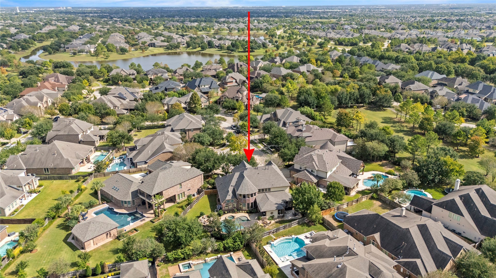 12002 Tall Haven Lane, Cypress, TX 77433 Wide aerial view highlighting the home's location and the surrounding residential community.